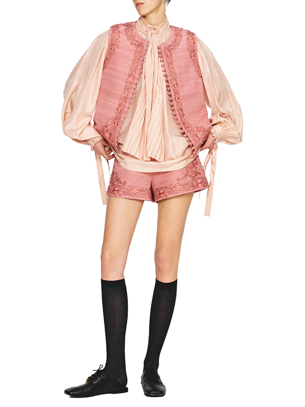 Into The East Soft Pink Women embroidered buttoned tussah silk vest - Image 6