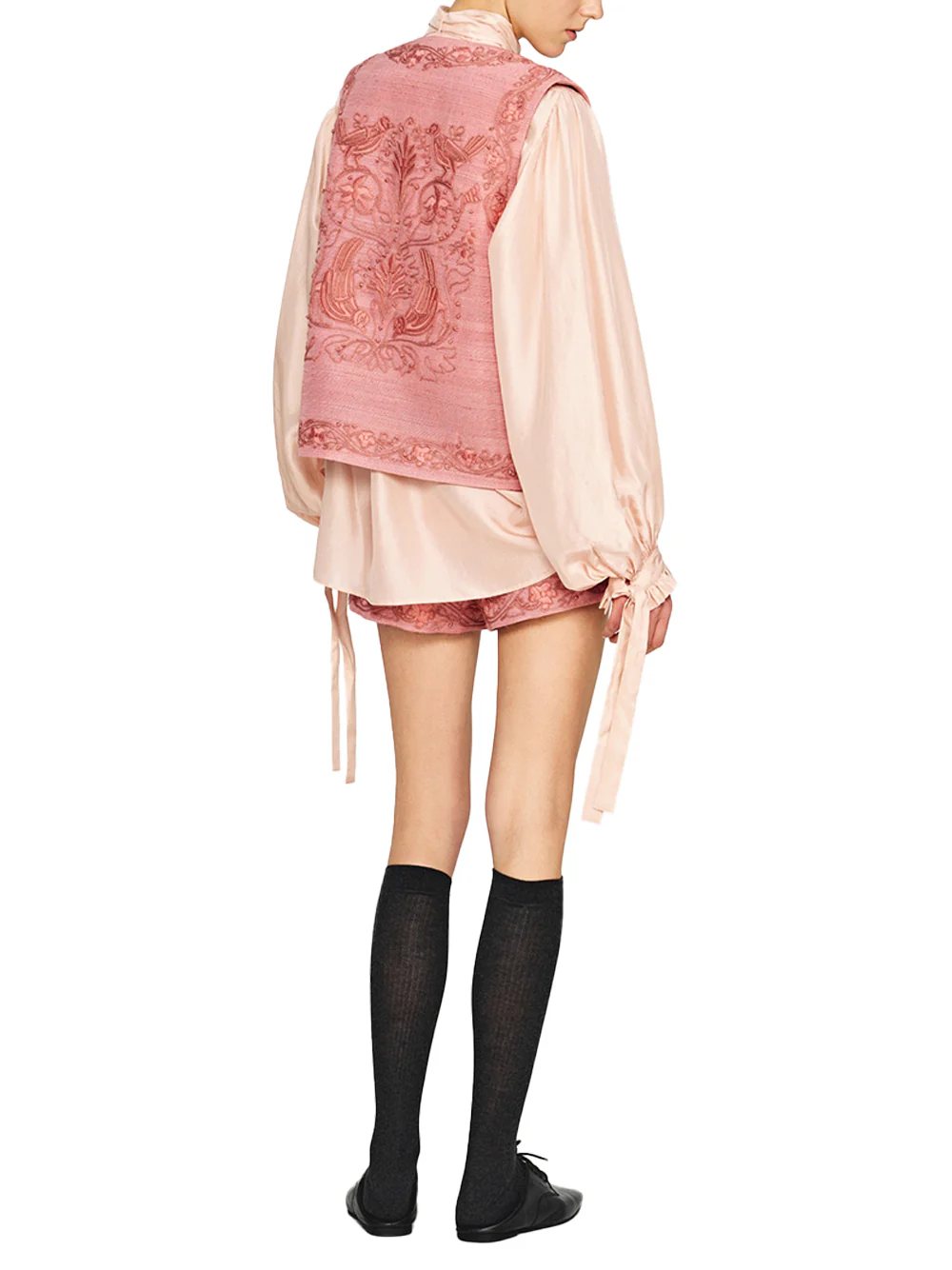 Into The East Soft Pink Women embroidered buttoned tussah silk vest - Image 8