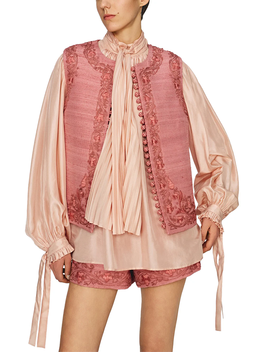 Into The East Soft Pink Women embroidered tussah silk shorts - Image 3