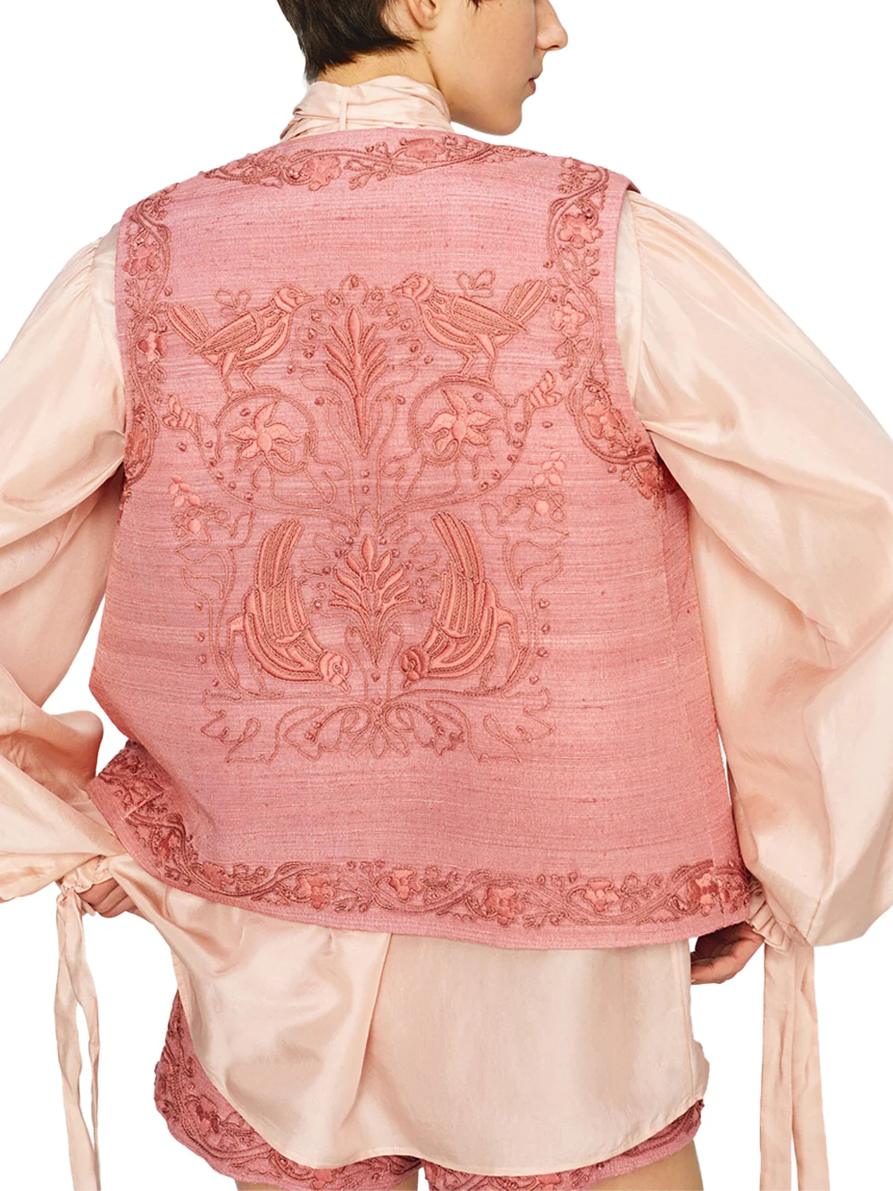 Into The East Soft Pink Women embroidered tussah silk shorts - Image 4