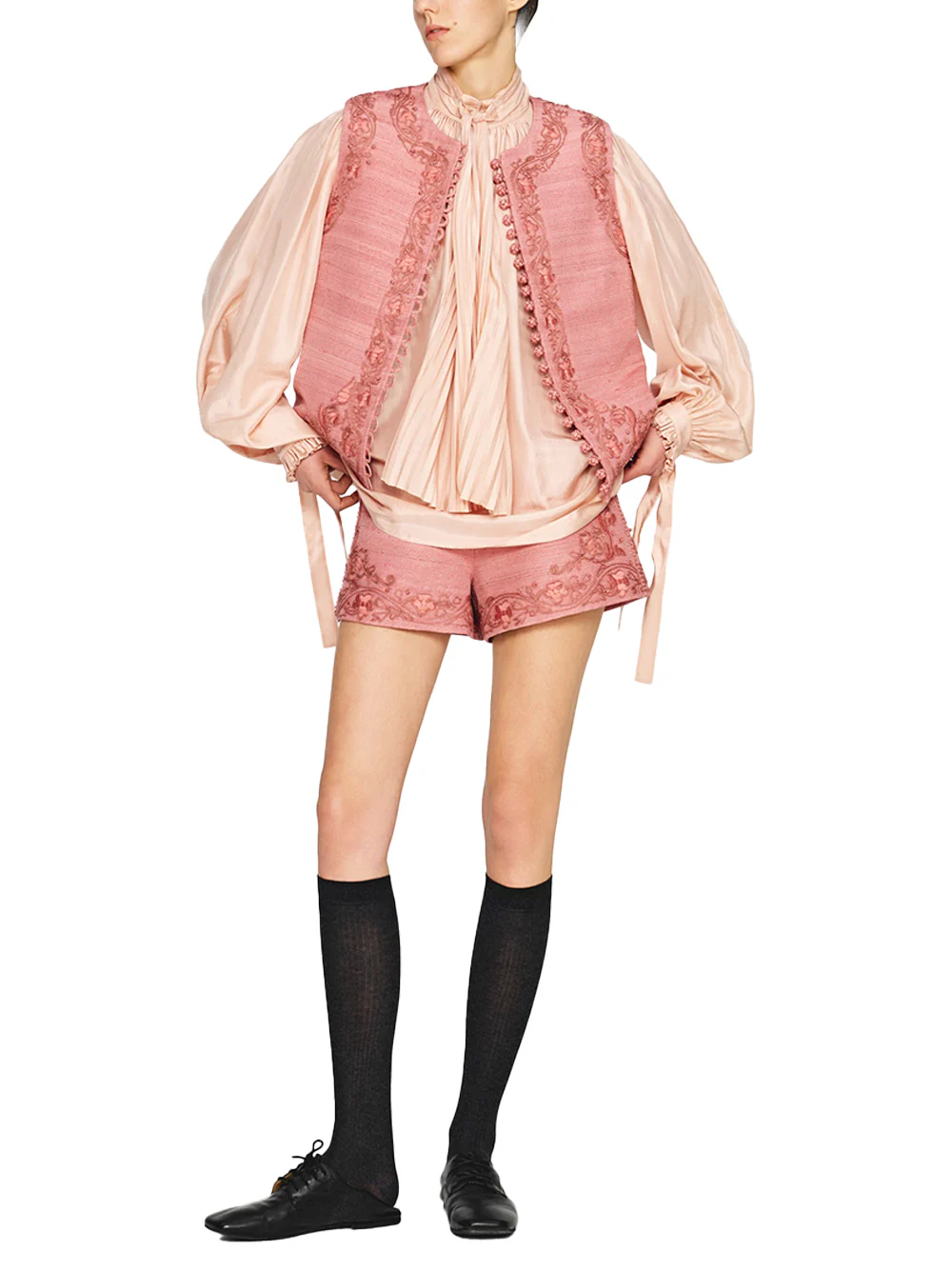 Into The East Soft Pink Women embroidered tussah silk shorts - Image 5
