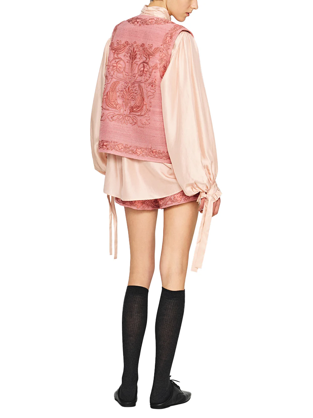 Into The East Soft Pink Women embroidered tussah silk shorts - Image 8