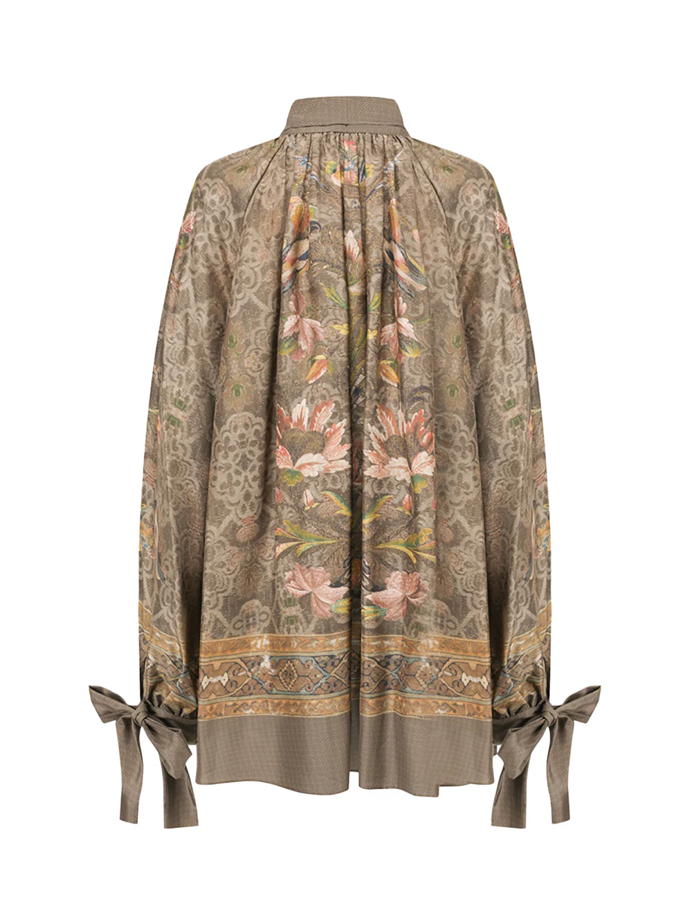 Into The East Women Moss Green Printed Silk Tie-Front Shirt - Image 2