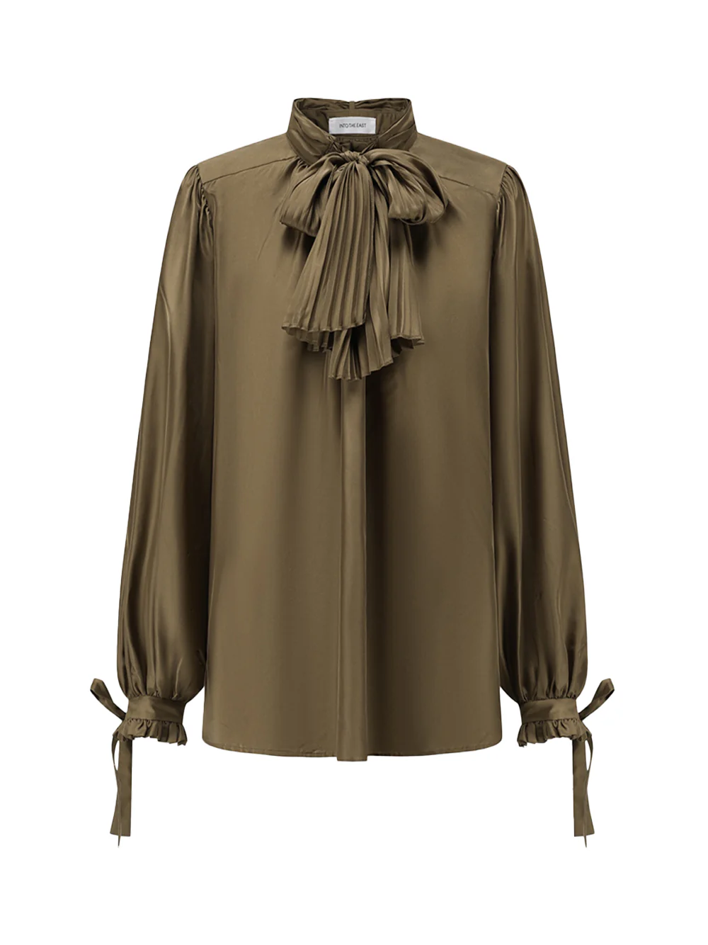 Into The East Women Moss Green Silk Tie-Front Shirt