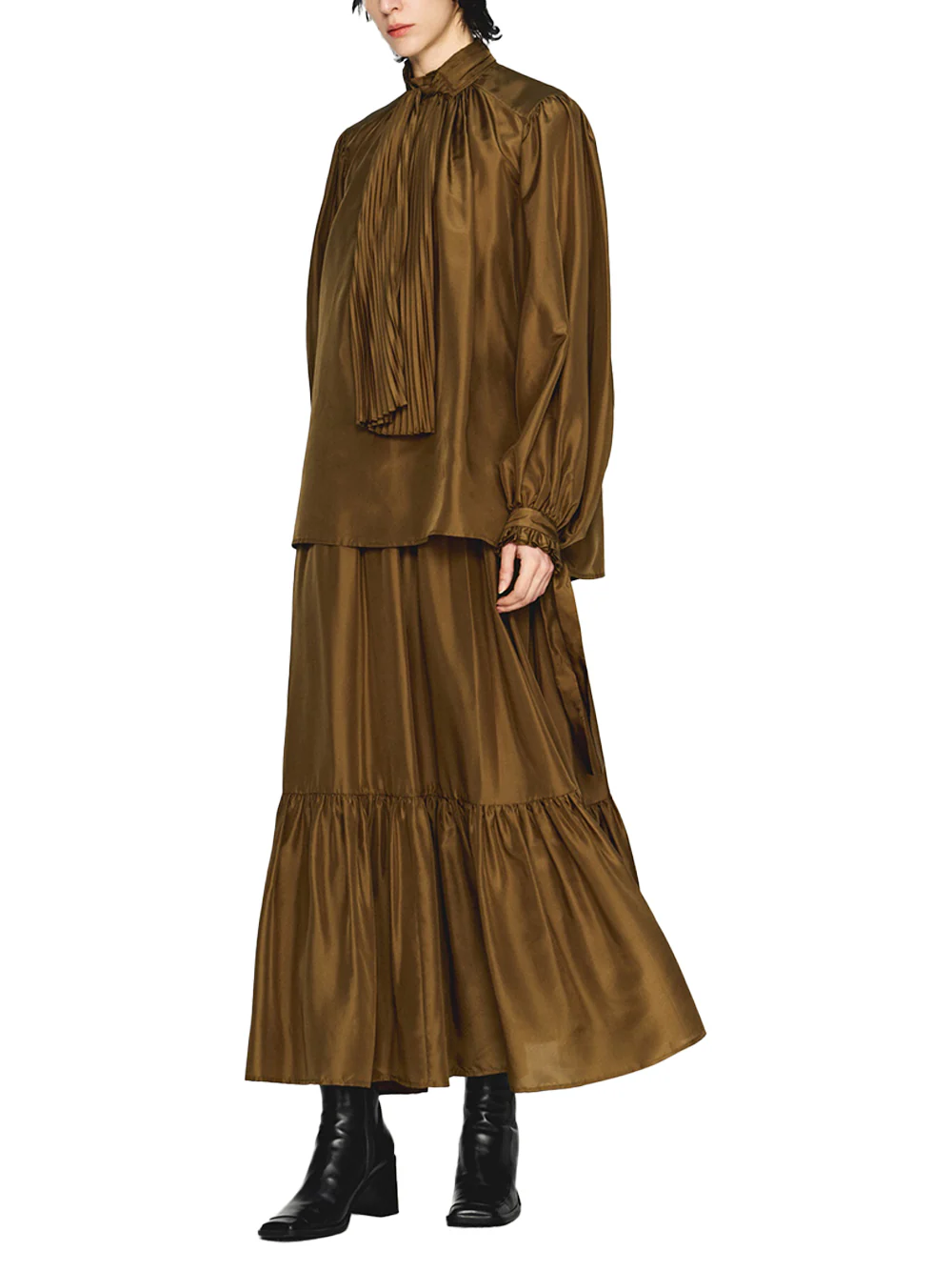 Into The East Women Moss Green Silk Tie-Front Shirt - Image 4