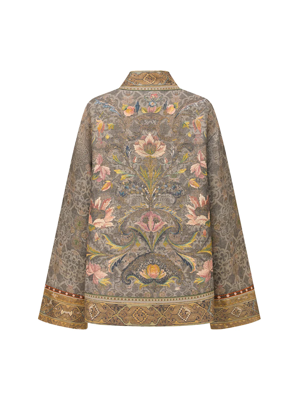 Into The East Women Moss Green Tone-on-Tone Printed Tussah Silk Open-Front Jacket - Image 2