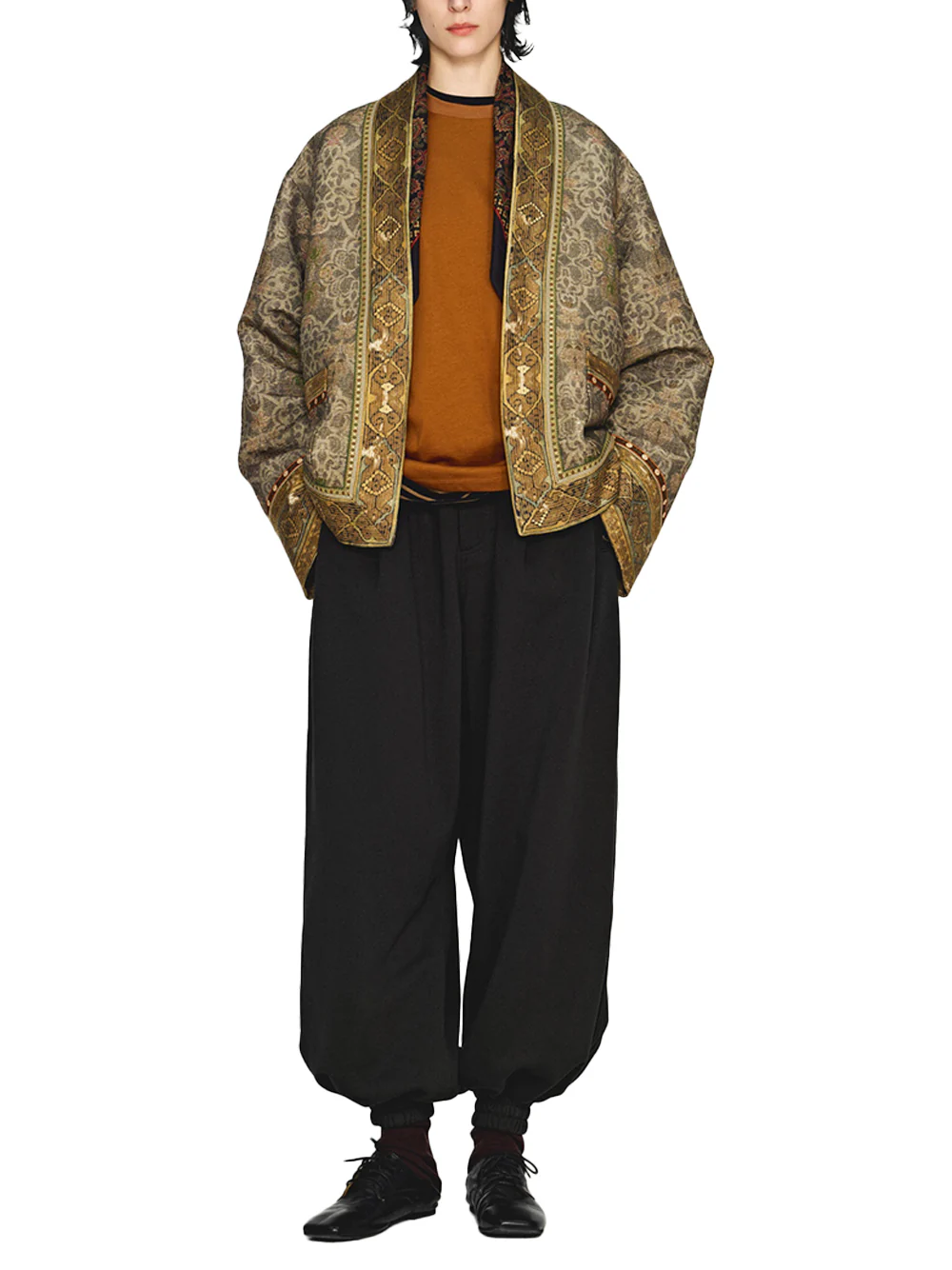 Into The East Women Moss Green Tone-on-Tone Printed Tussah Silk Open-Front Jacket - Image 3