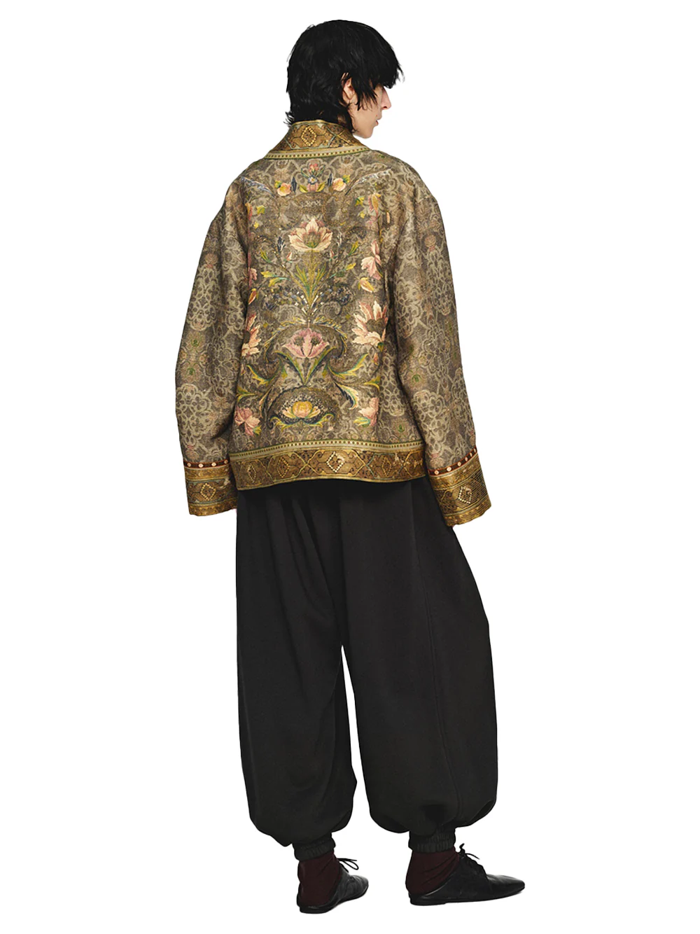 Into The East Women Moss Green Tone-on-Tone Printed Tussah Silk Open-Front Jacket - Image 4