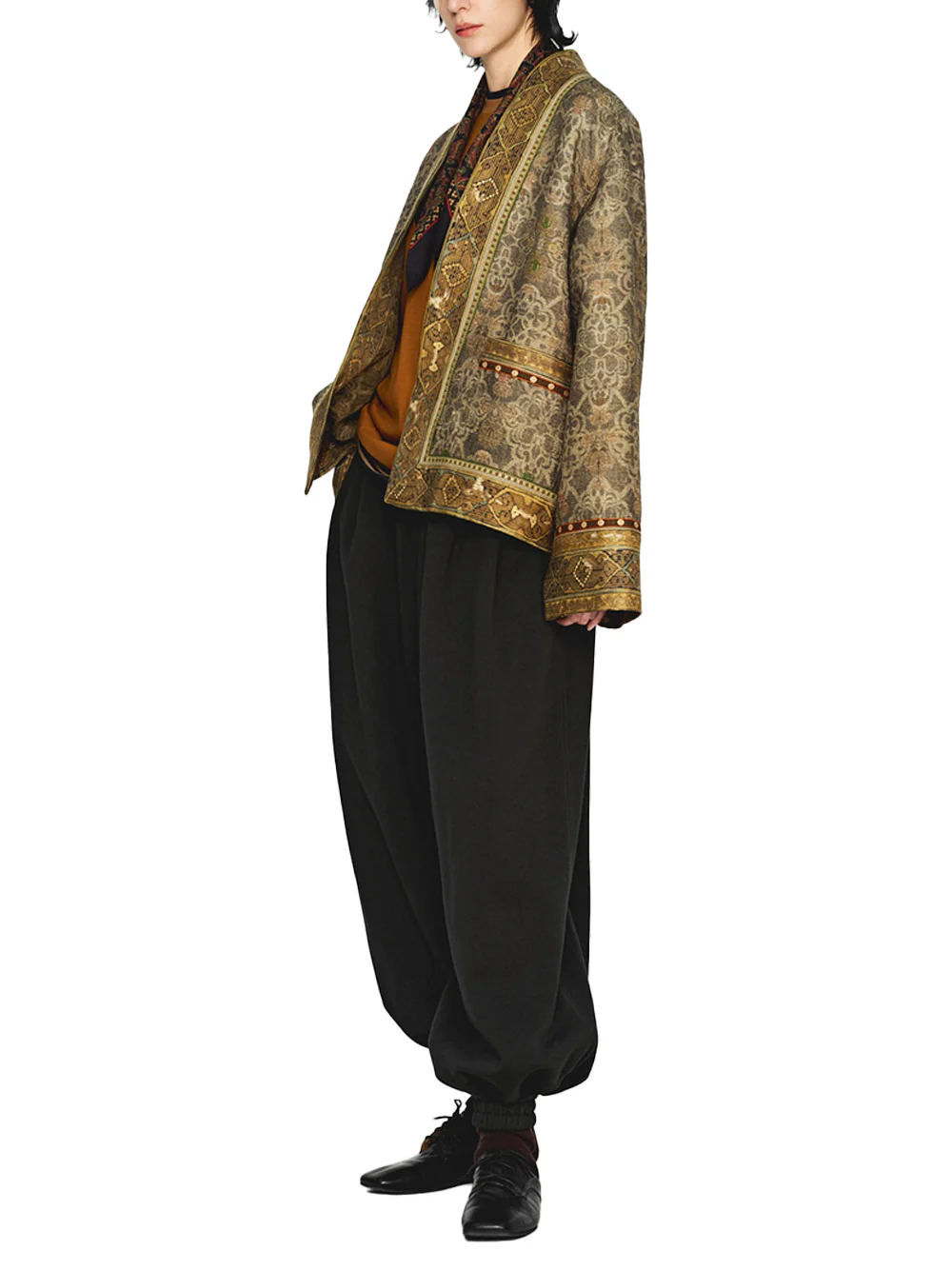 Into The East Women Moss Green Tone-on-Tone Printed Tussah Silk Open-Front Jacket - Image 5