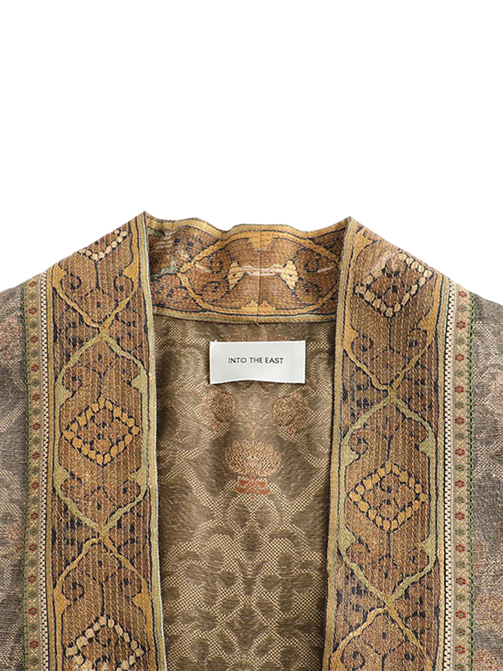 Into The East Women Moss Green Tone-on-Tone Printed Tussah Silk Open-Front Jacket - Image 6