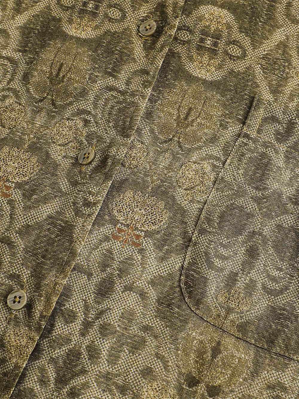 Into The East Women Moss Green Tone-on-Tone Printed Linen Shirt - Image 10