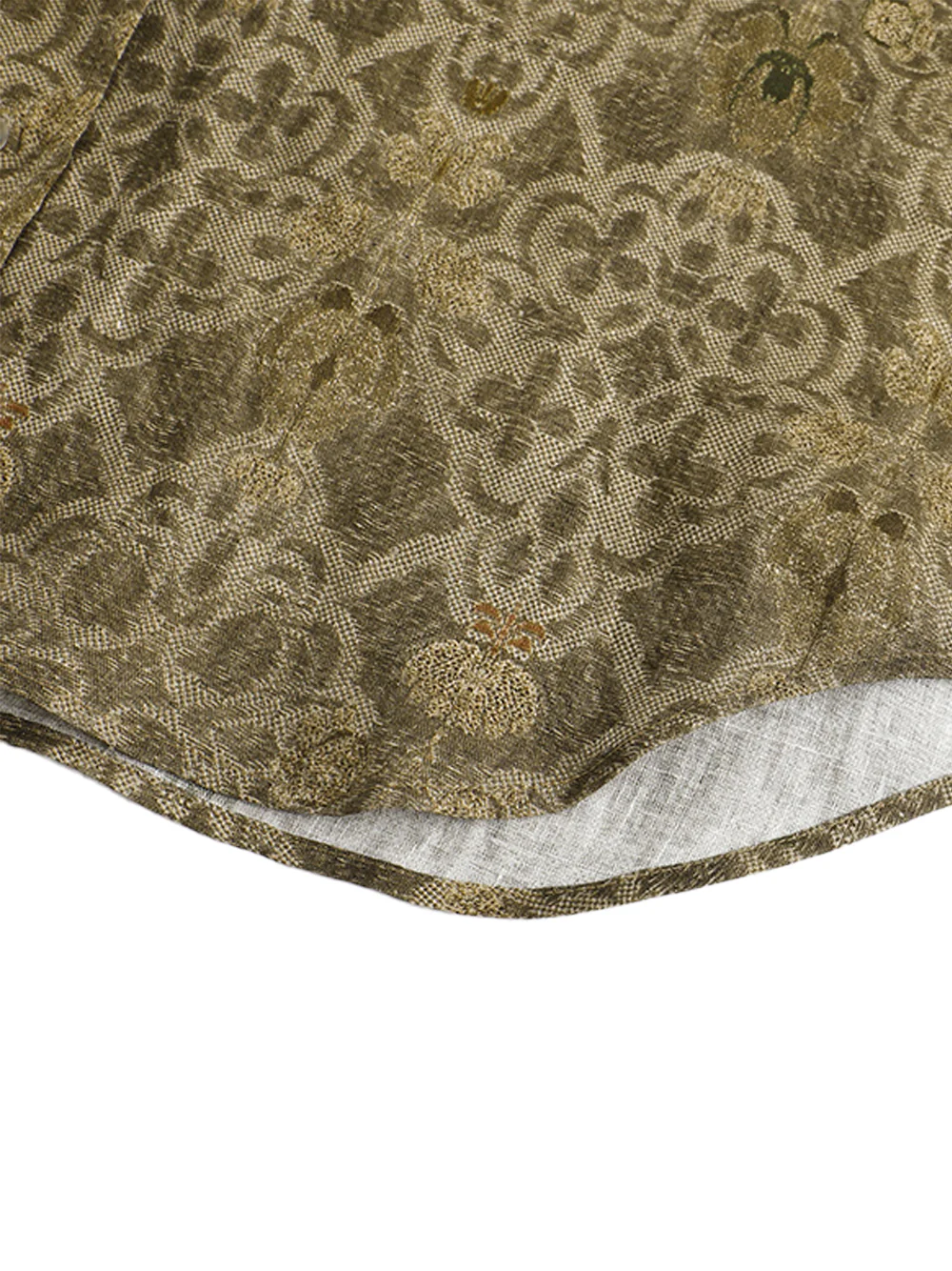 Into The East Women Moss Green Tone-on-Tone Printed Linen Shirt - Image 8