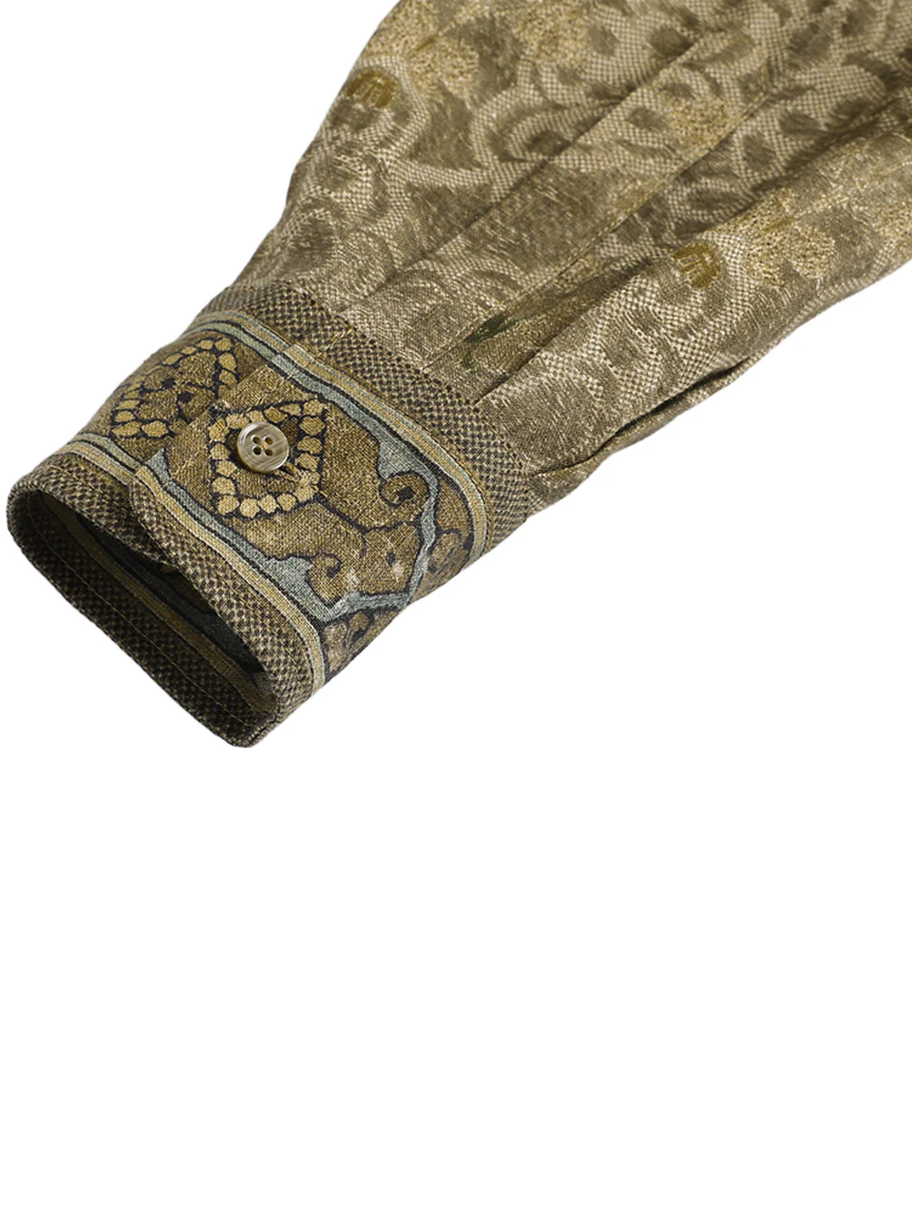 Into The East Women Moss Green Tone-on-Tone Printed Linen Shirt - Image 9