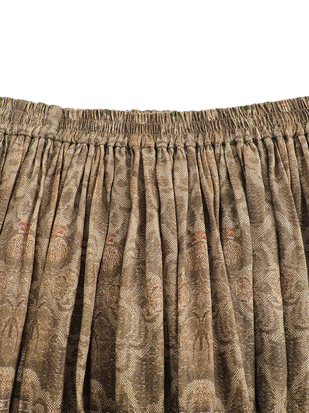 Into The East Women Moss Green Tone-on-Tone Printed Linen Skirt - Image 7