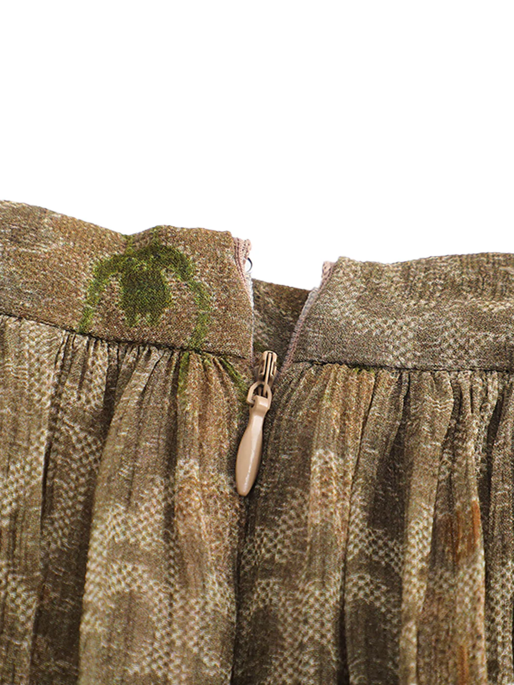 Into The East Women Moss Green Tone-on-Tone Printed Linen Skirt - Image 8
