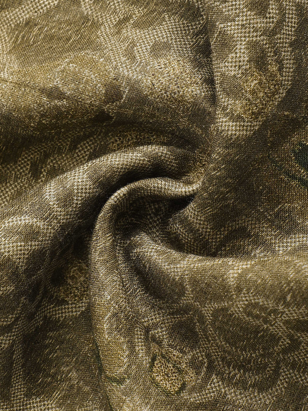 Into The East Women Moss Green Tone-on-Tone Printed Linen Straight-Leg Trousers - Image 10