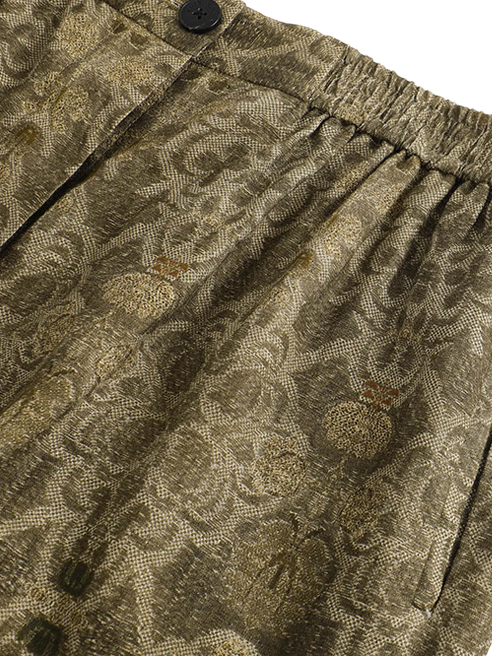 Into The East Women Moss Green Tone-on-Tone Printed Linen Straight-Leg Trousers - Image 7