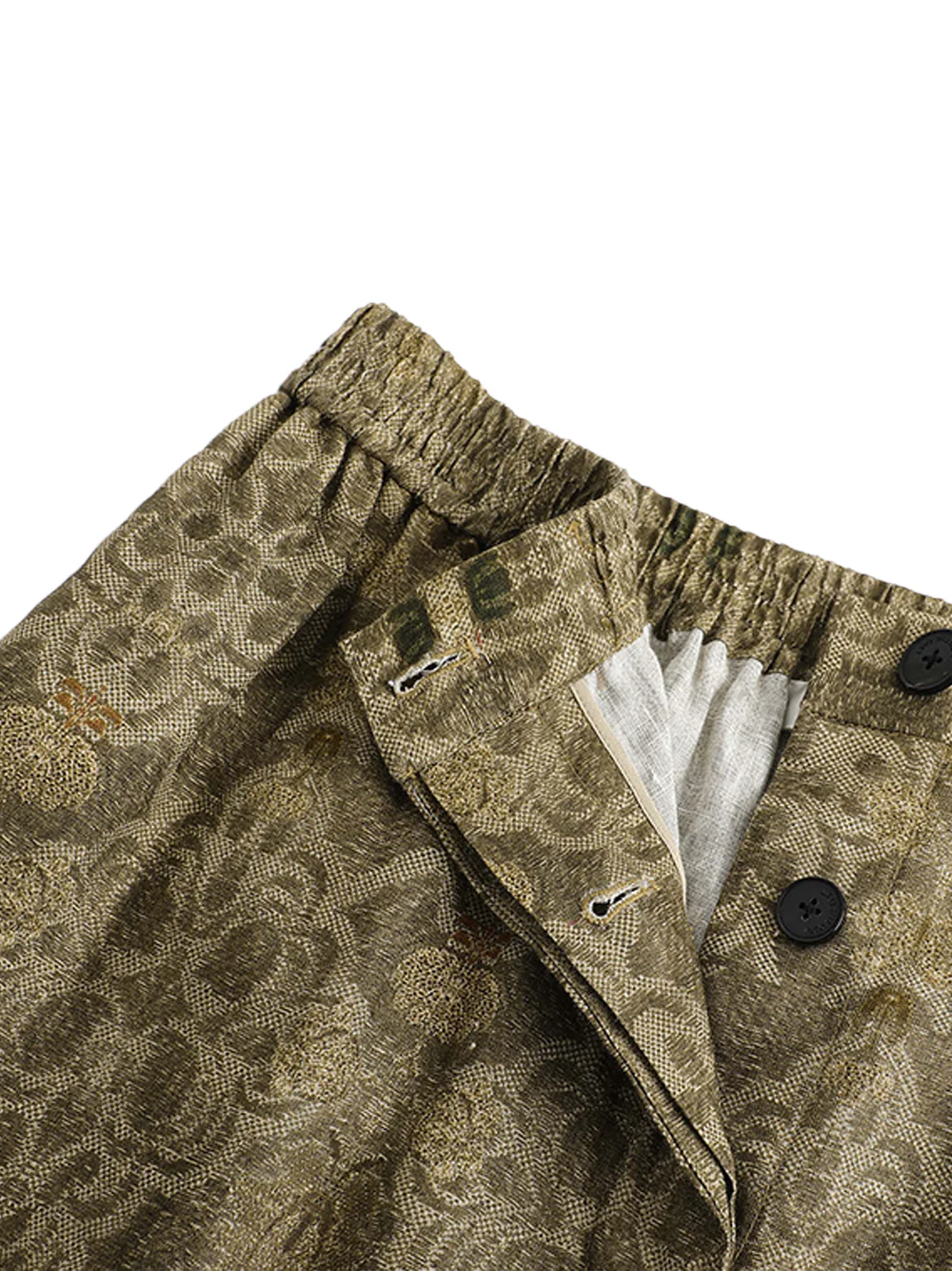 Into The East Women Moss Green Tone-on-Tone Printed Linen Straight-Leg Trousers - Image 8