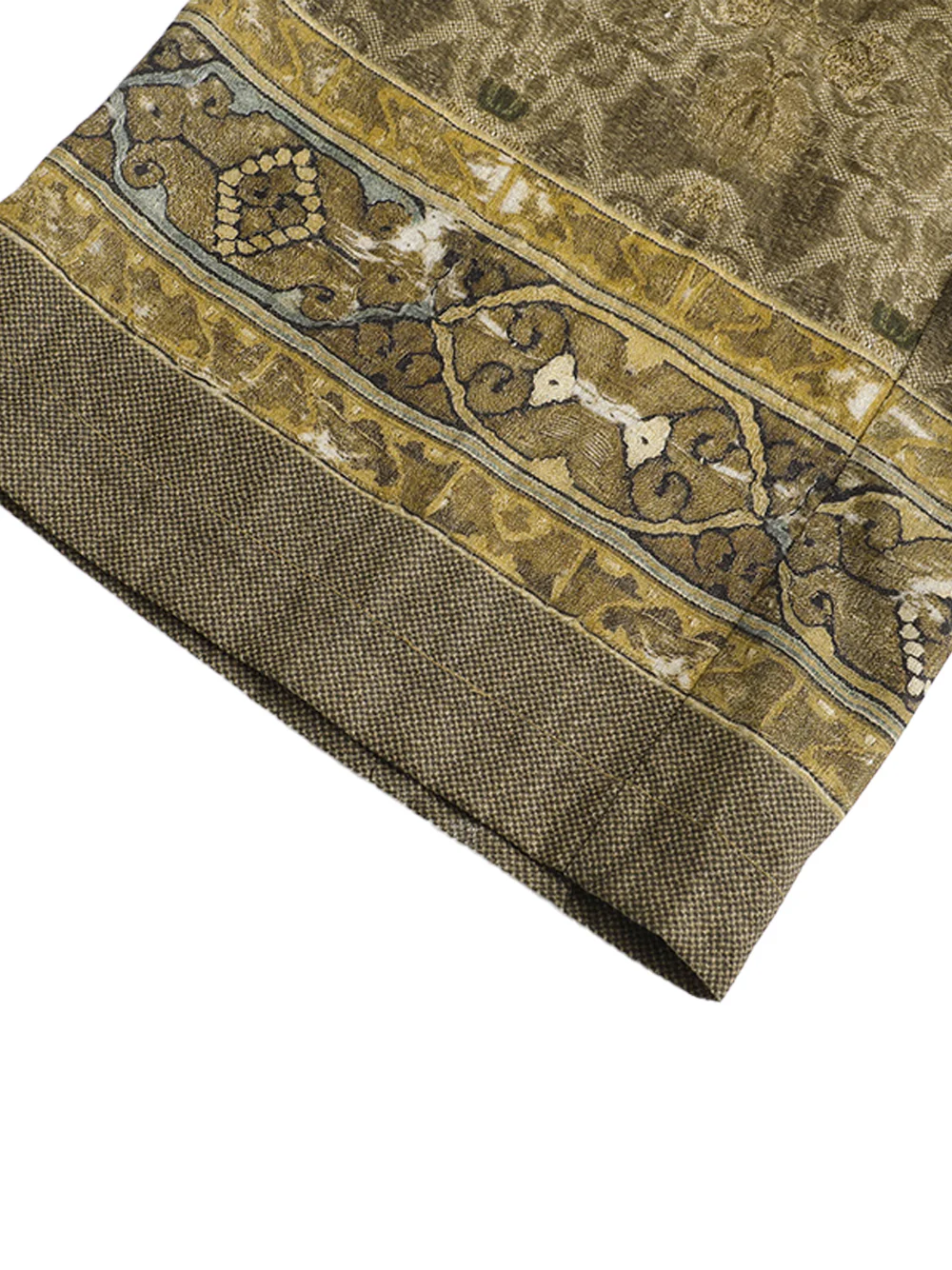 Into The East Women Moss Green Tone-on-Tone Printed Linen Straight-Leg Trousers - Image 9