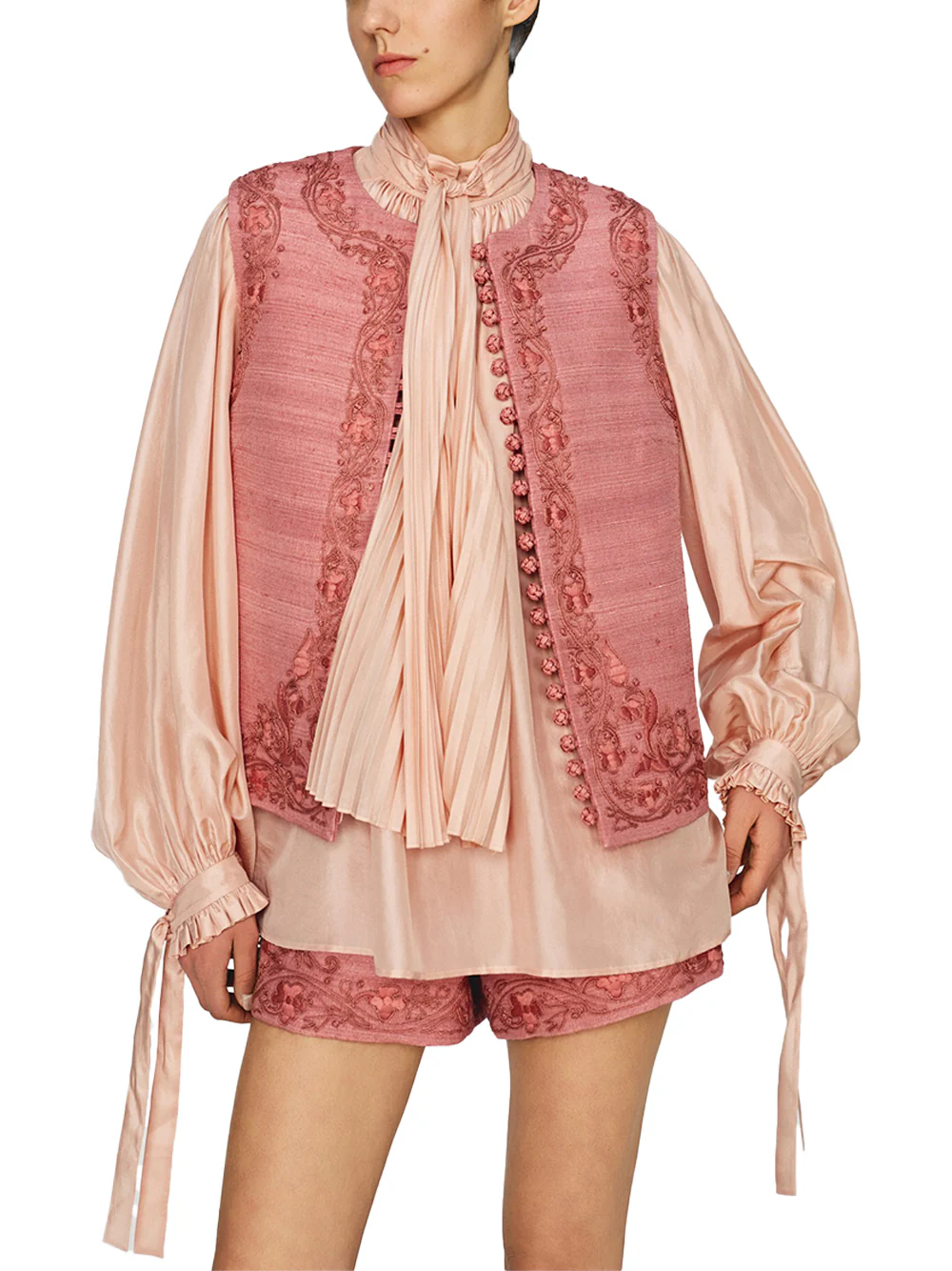Into The East Women Soft Pink Silk Tie-Front Shirt - Image 3