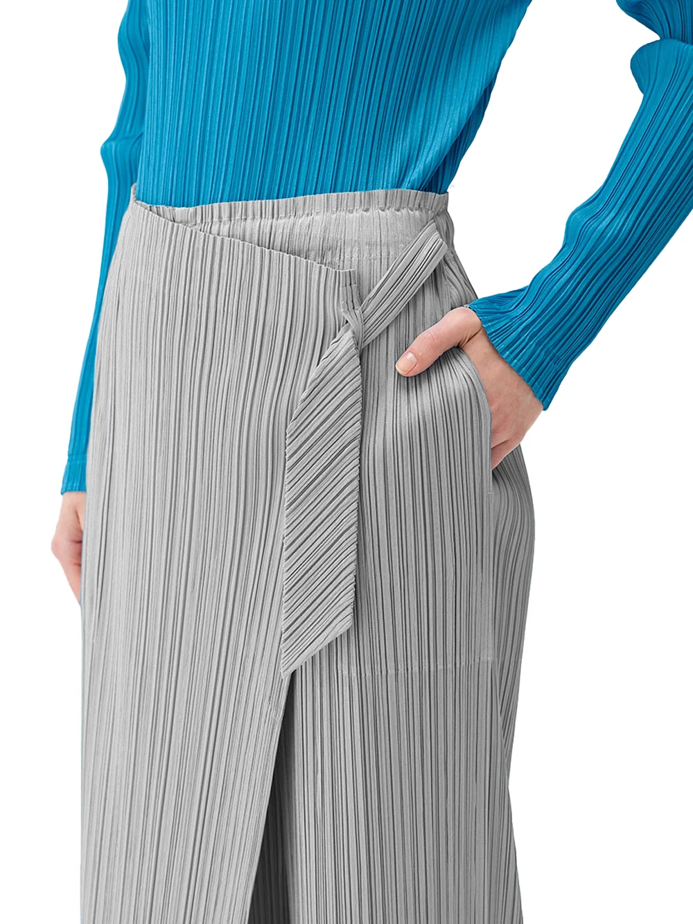 Issey Miyake Pleats Please Facade Trousers L. Grey - Image 6