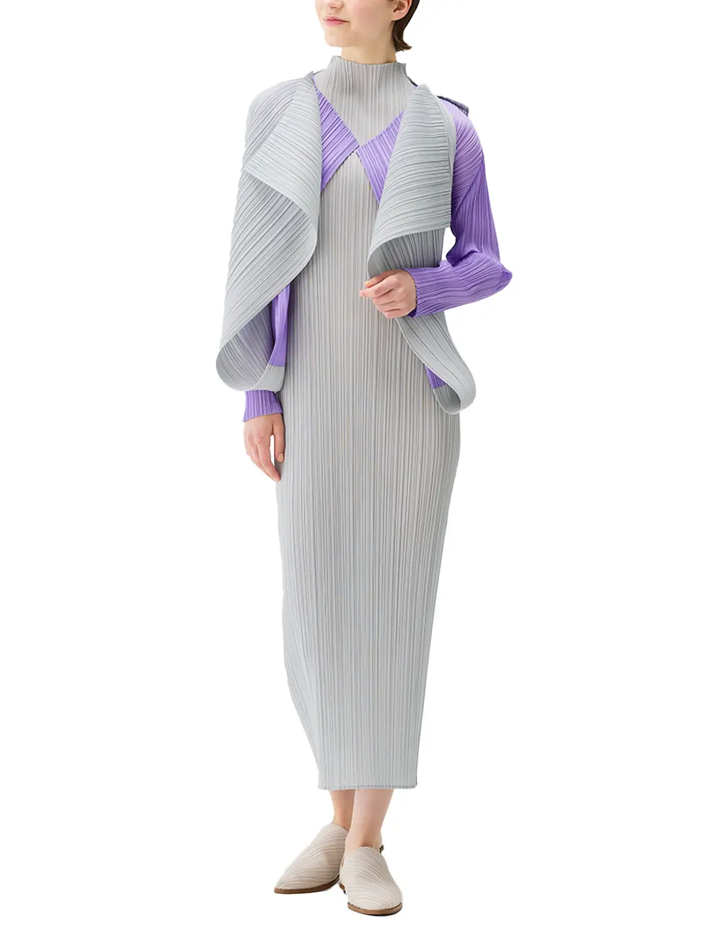 Issey Miyake Pleats Please Swing Coat L Purple - Image 3