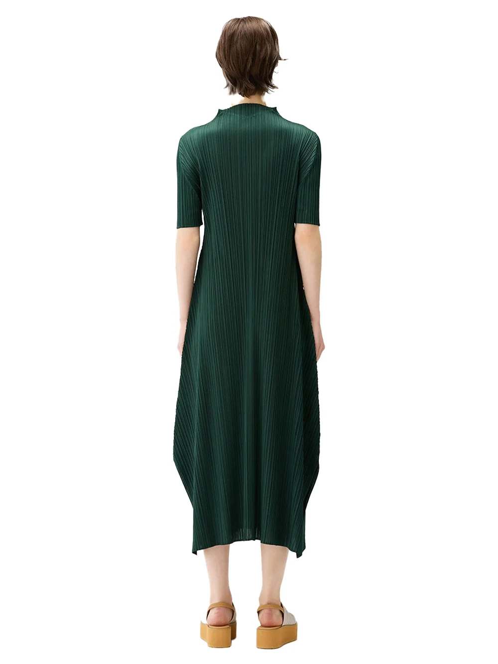 Issey Miyake Pleats Please V Dress Dark Green - Image 5