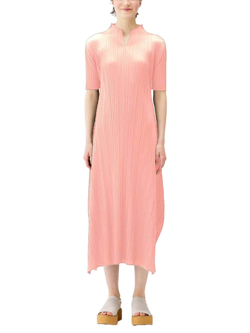 Issey Miyake Pleats Please V Dress Light Pink - Image 3