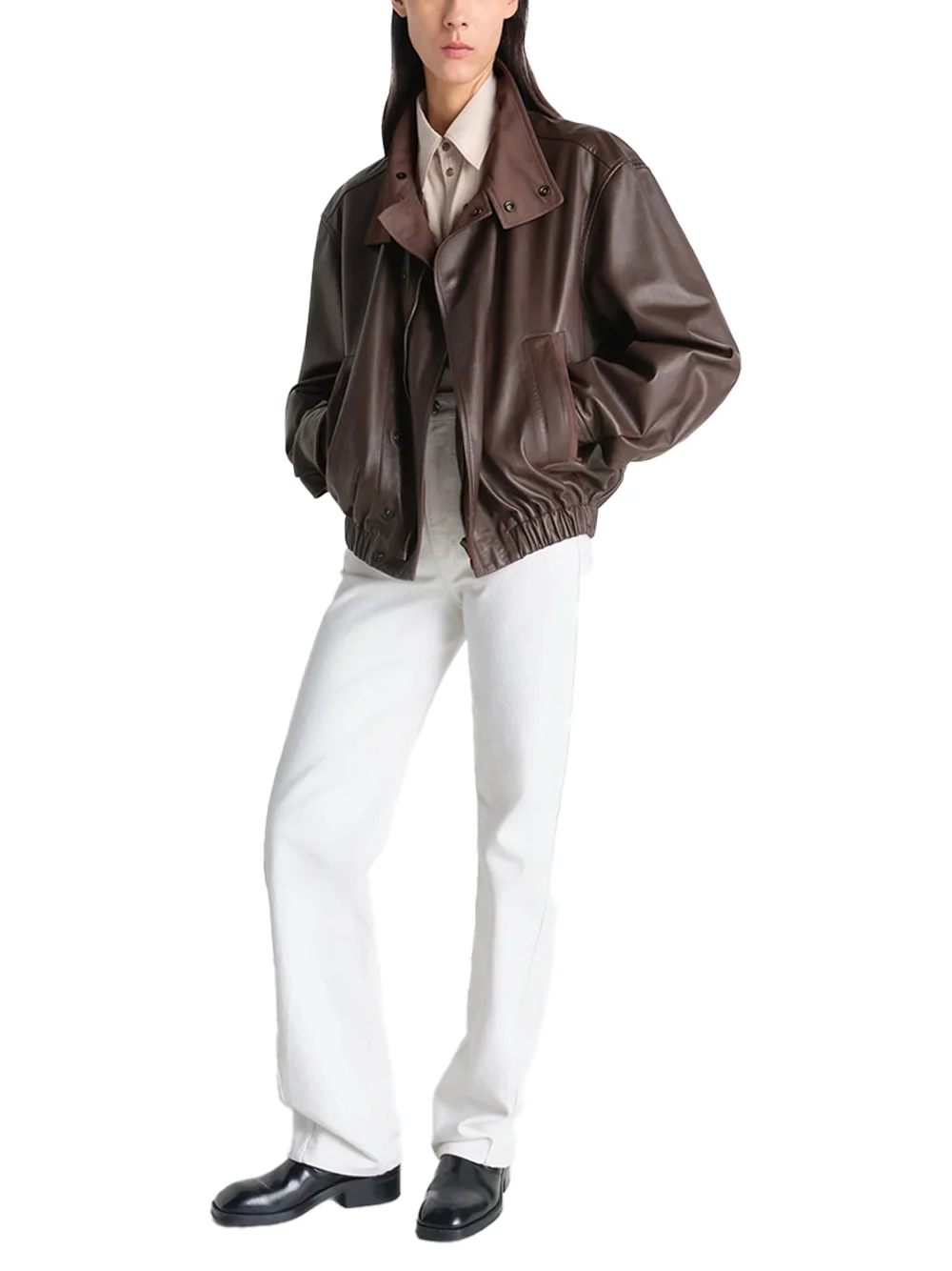 Lemaire Soft Leather Blouson Jacket Chocolate - Image 2