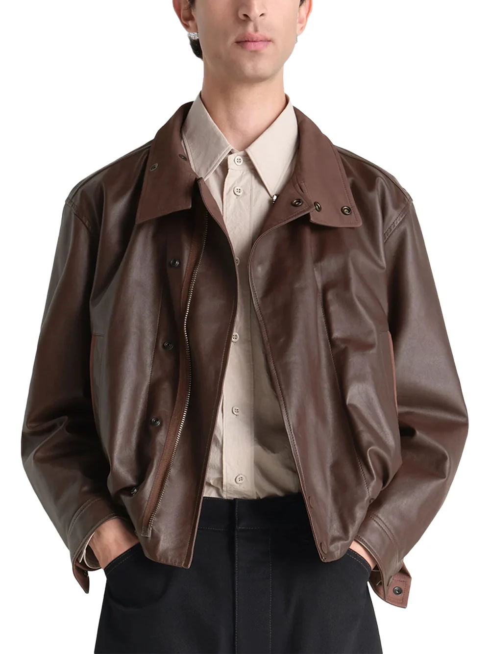 Lemaire Soft Leather Blouson Jacket Chocolate - Image 3