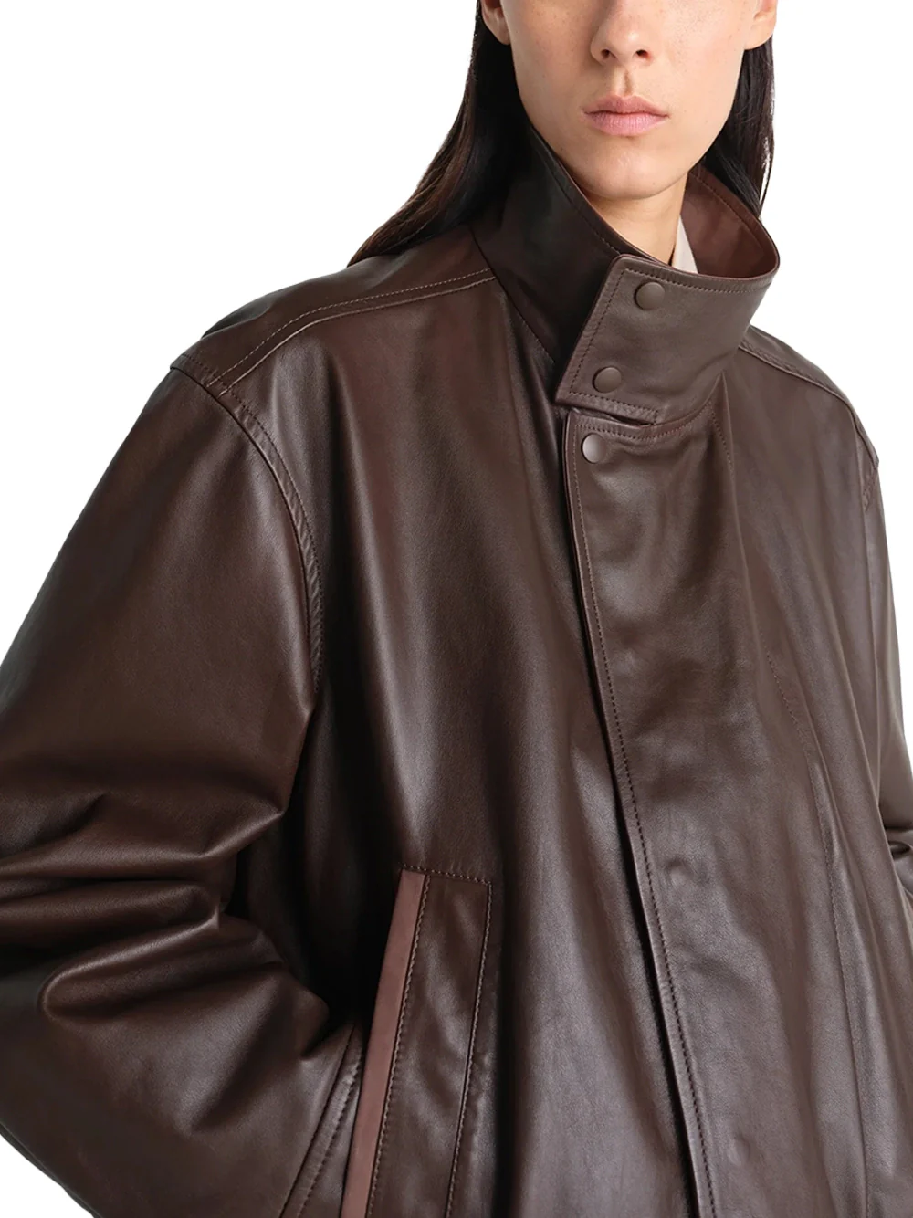 Lemaire Soft Leather Blouson Jacket Chocolate - Image 4