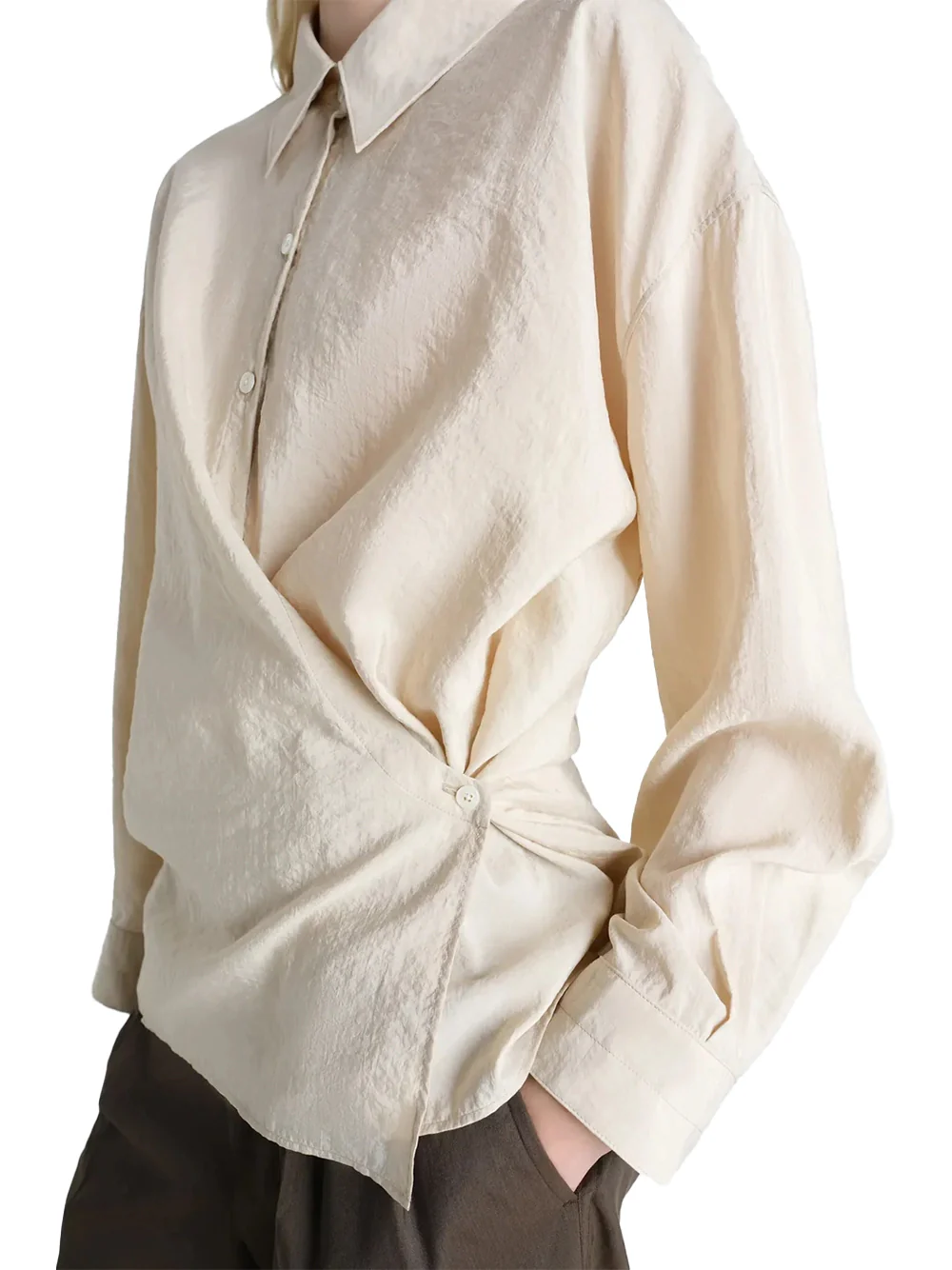 Lemaire Straight Collar Twisted Shirt Oat - Image 4