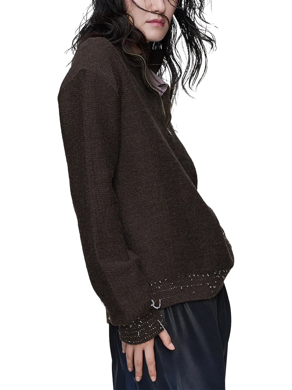 Maison Margiela Wool Quarter-Zip Jumper Brown - Image 4