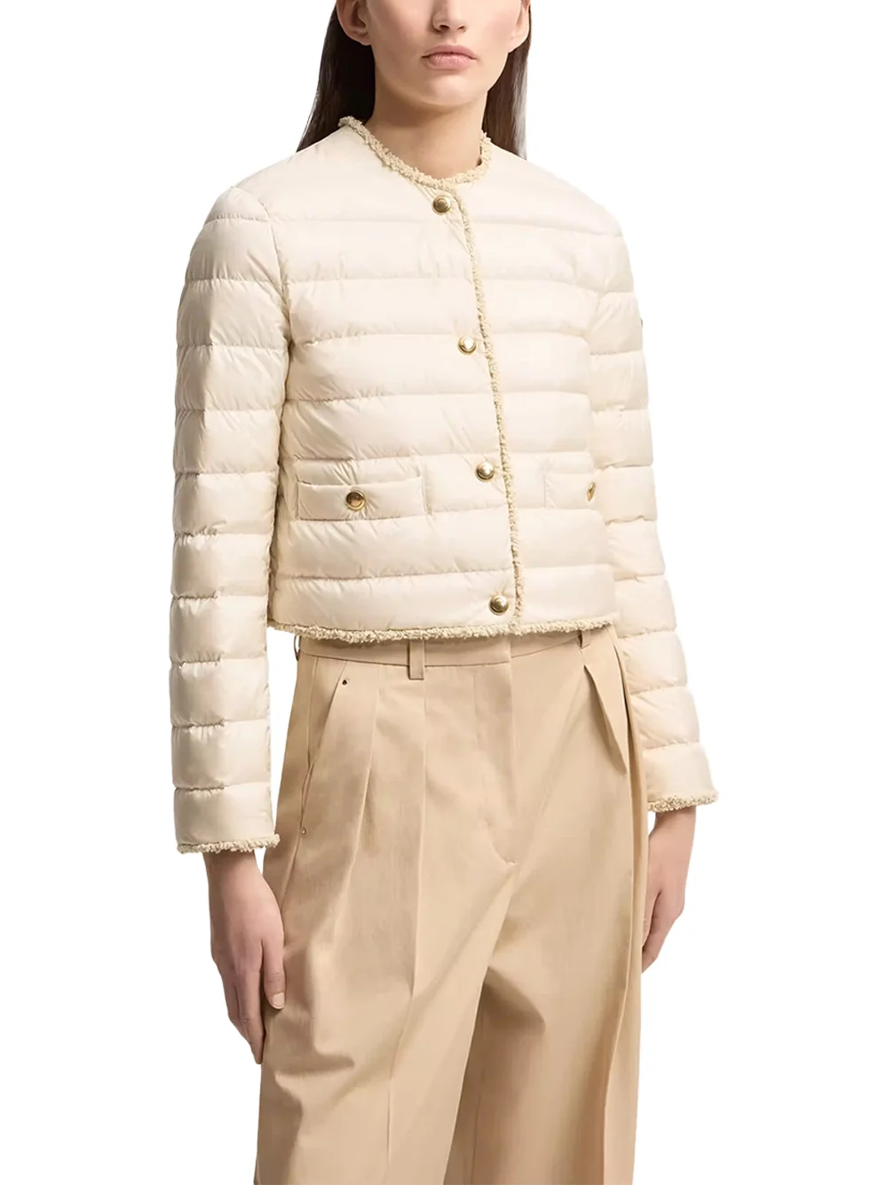 Moncler Women Fleurs Down Jacket L.Beige - Image 3