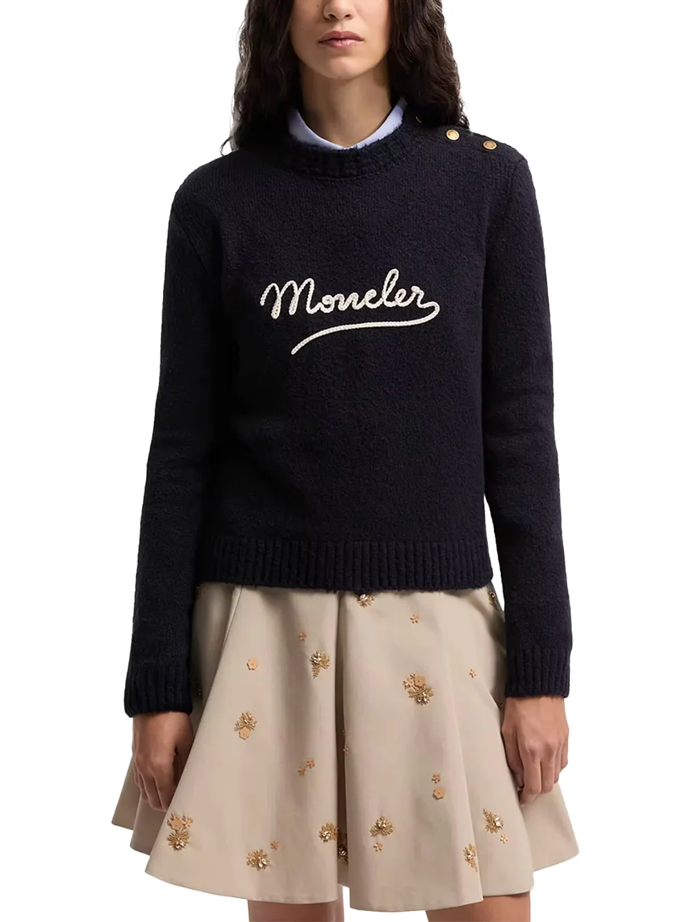 Moncler Women Girocollo Jumper Navy Blue - Image 2