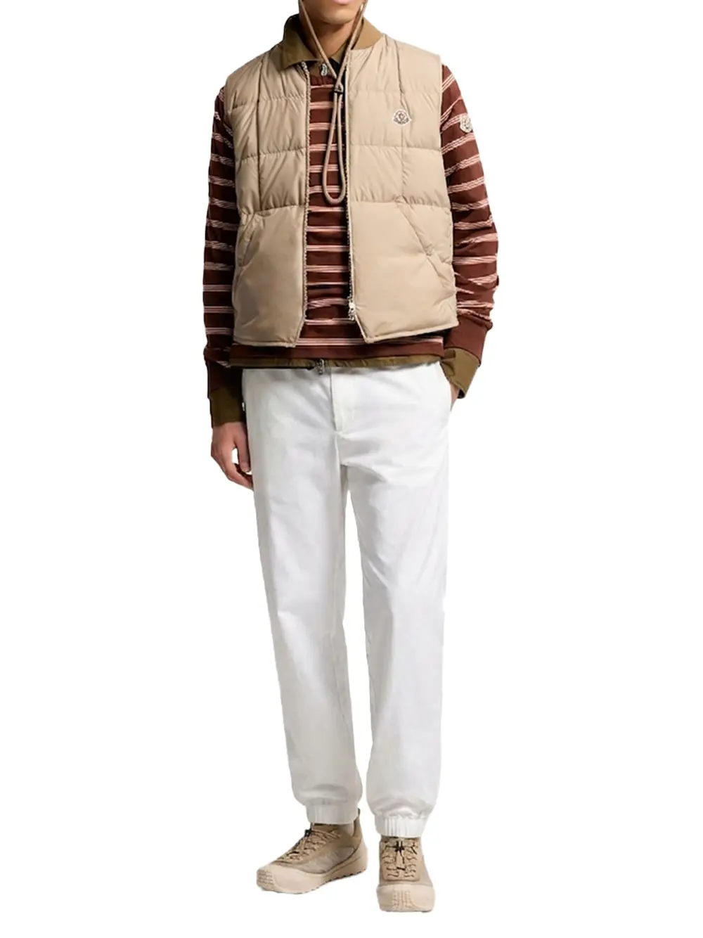 Moncler Men Striped Stretch Jogging Pants Ivory - Image 2