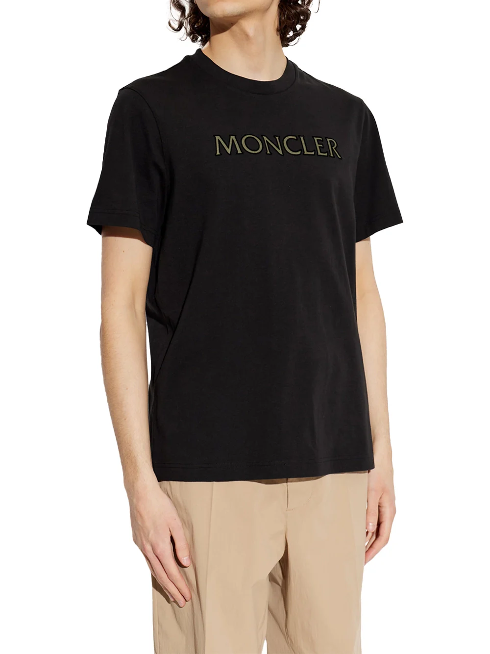 Moncler Men Logo Print Cotton T-Shirt Black - Image 3