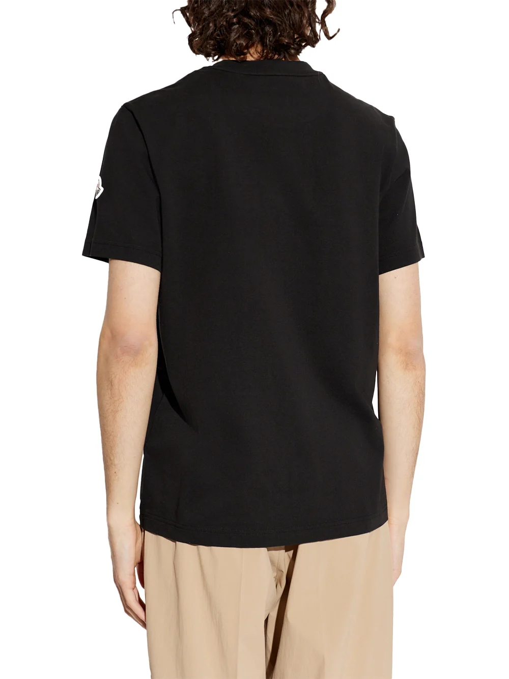 Moncler Men Logo Print Cotton T-Shirt Black - Image 4