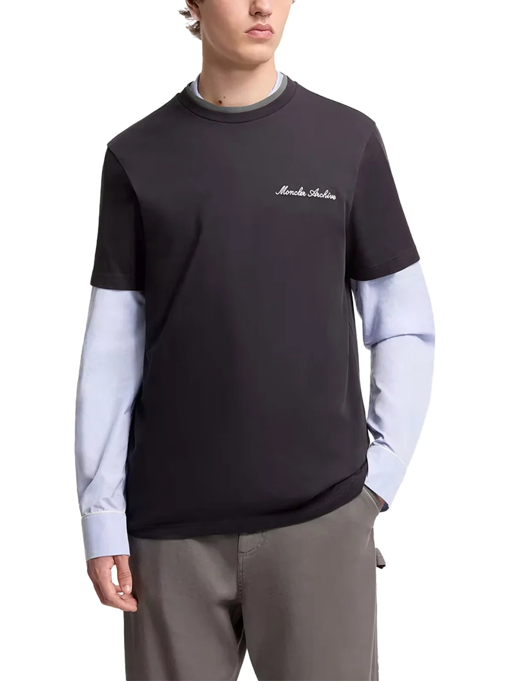 Moncler Men Embroidered Logo Cotton T-Shirt Black - Image 3