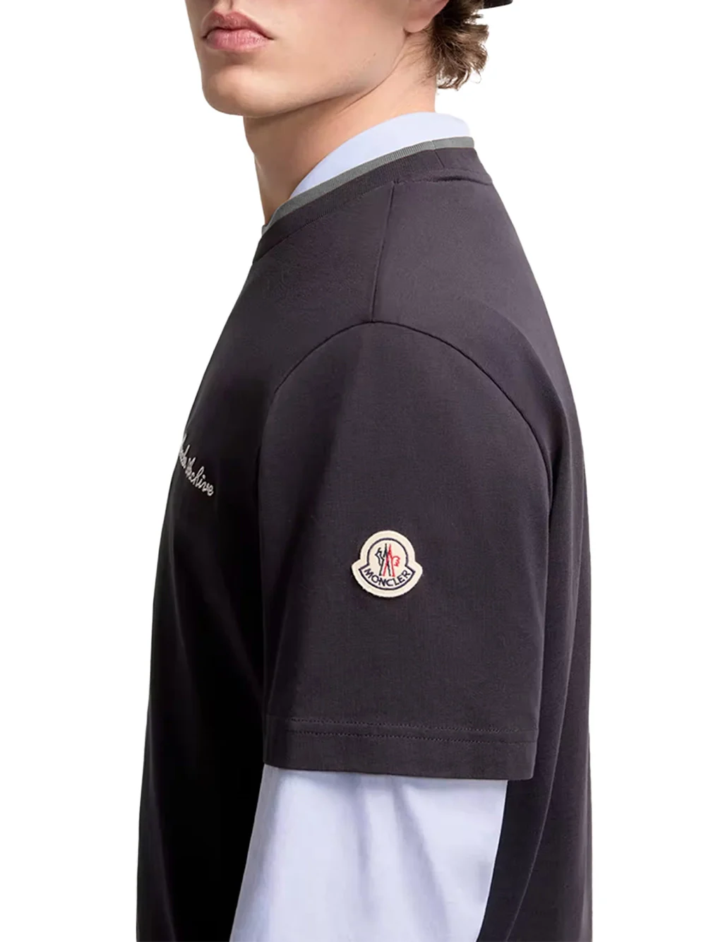 Moncler Men Embroidered Logo Cotton T-Shirt Black - Image 5