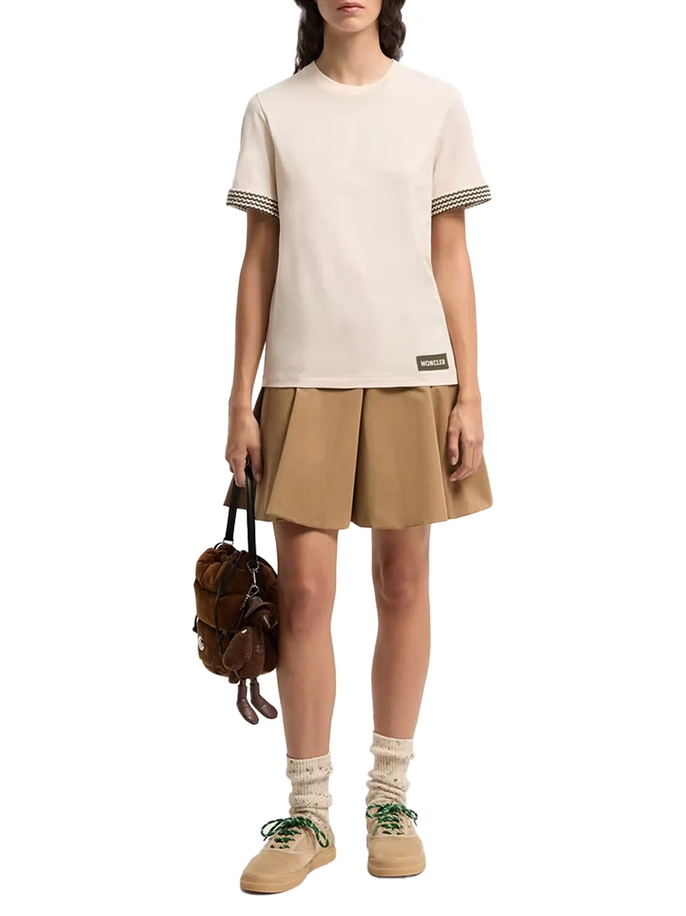 Moncler Women Crochet-Trimmed Cotton Logo T-Shirt Cream - Image 2