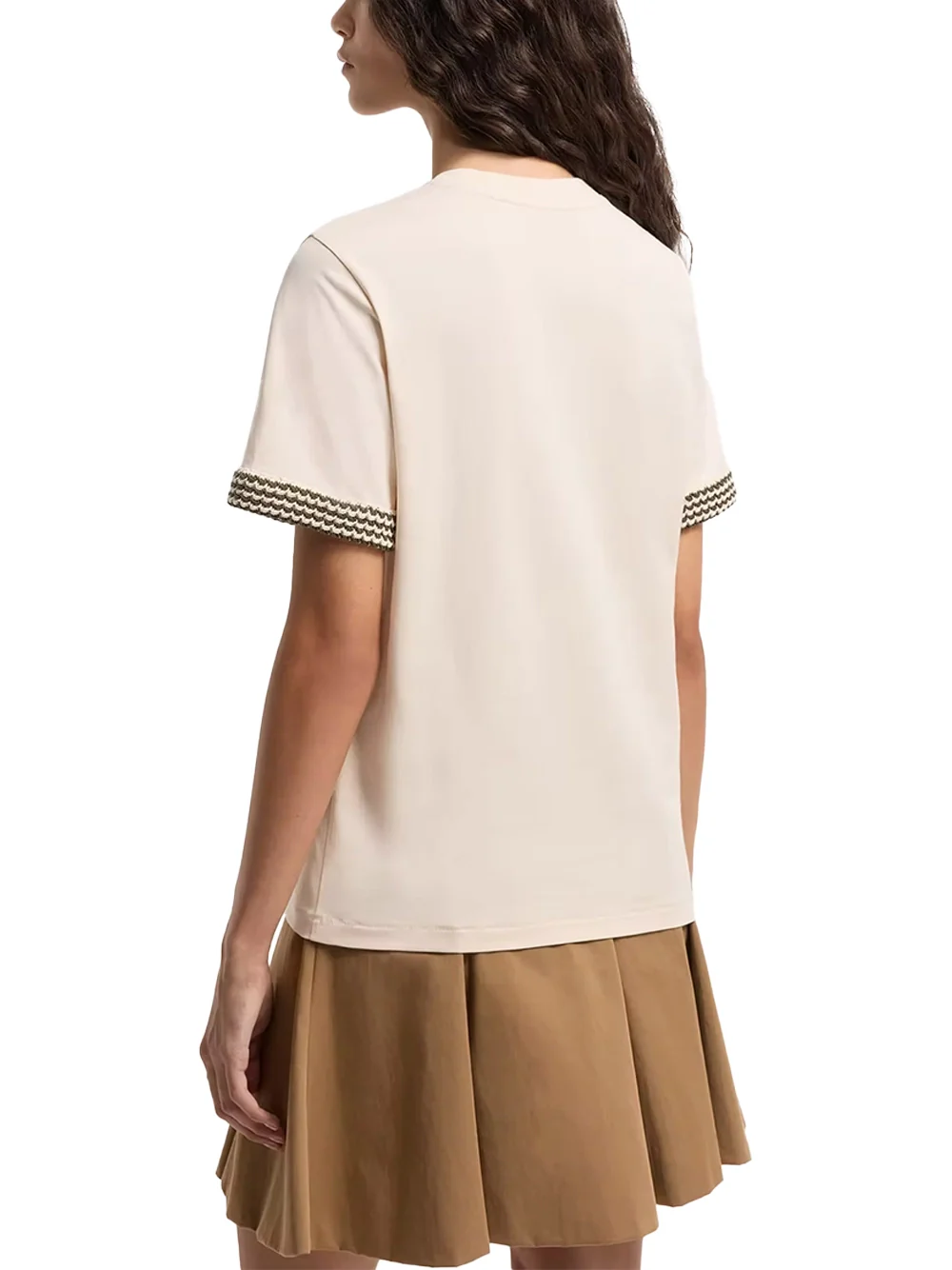 Moncler Women Crochet-Trimmed Cotton Logo T-Shirt Cream - Image 6