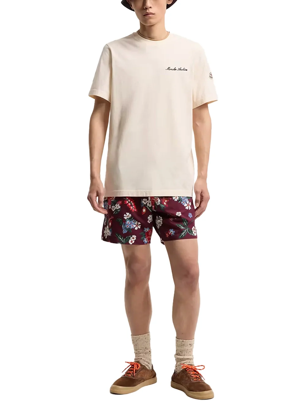 Moncler Men Embroidered Logo Cotton T-Shirt Ivory - Image 2