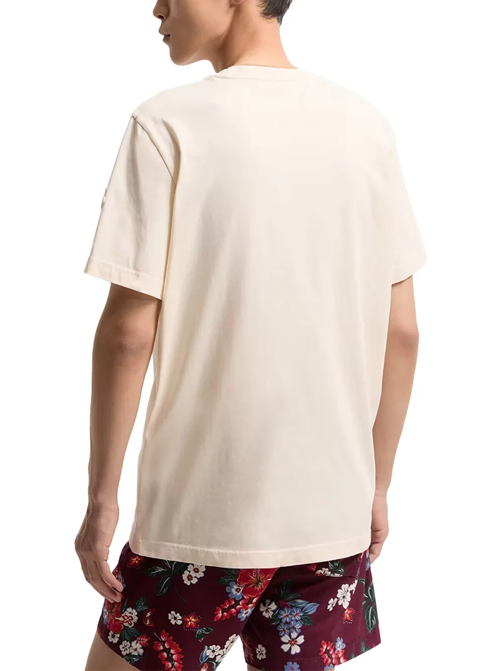 Moncler Men Embroidered Logo Cotton T-Shirt Ivory - Image 6
