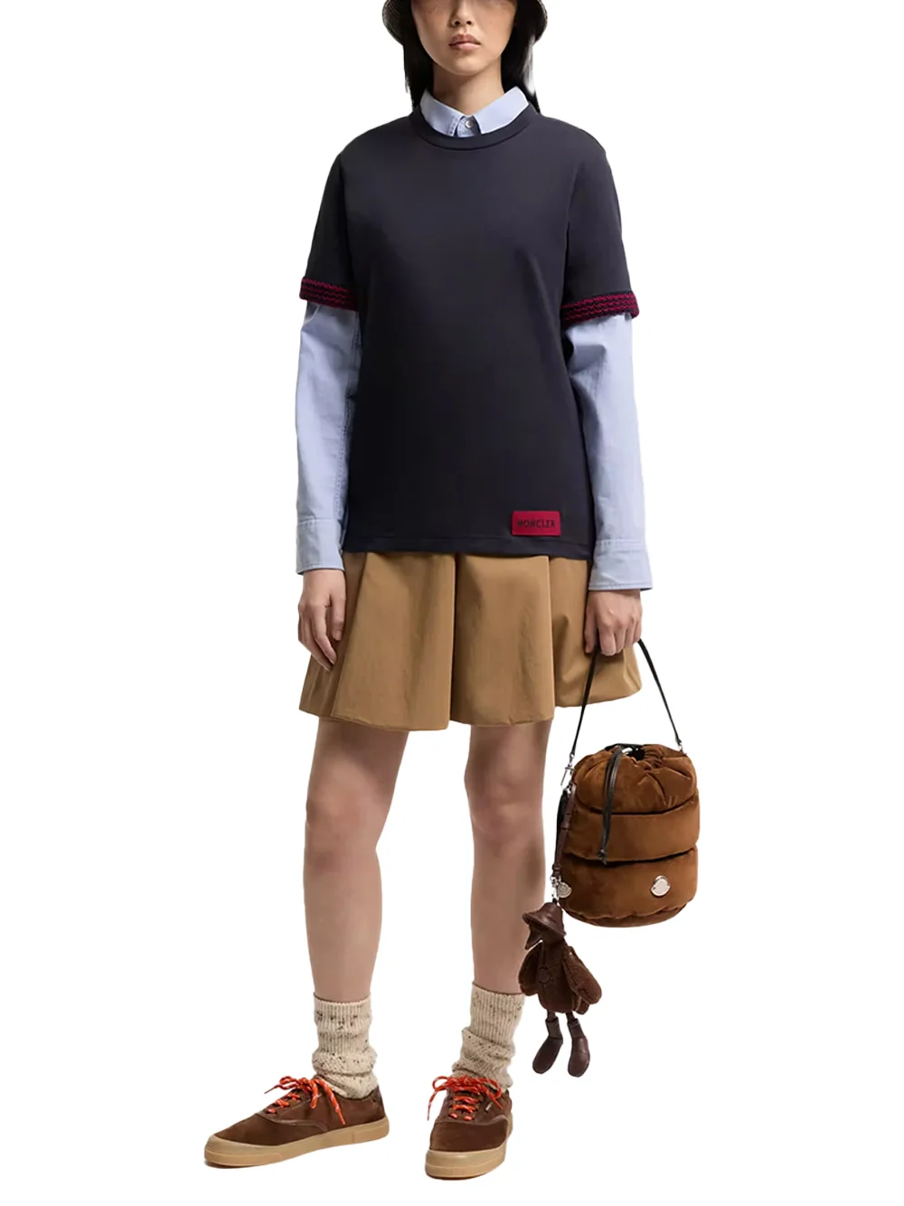 Moncler Women Crochet-Trimmed Cotton Logo T-Shirt Navy - Image 2
