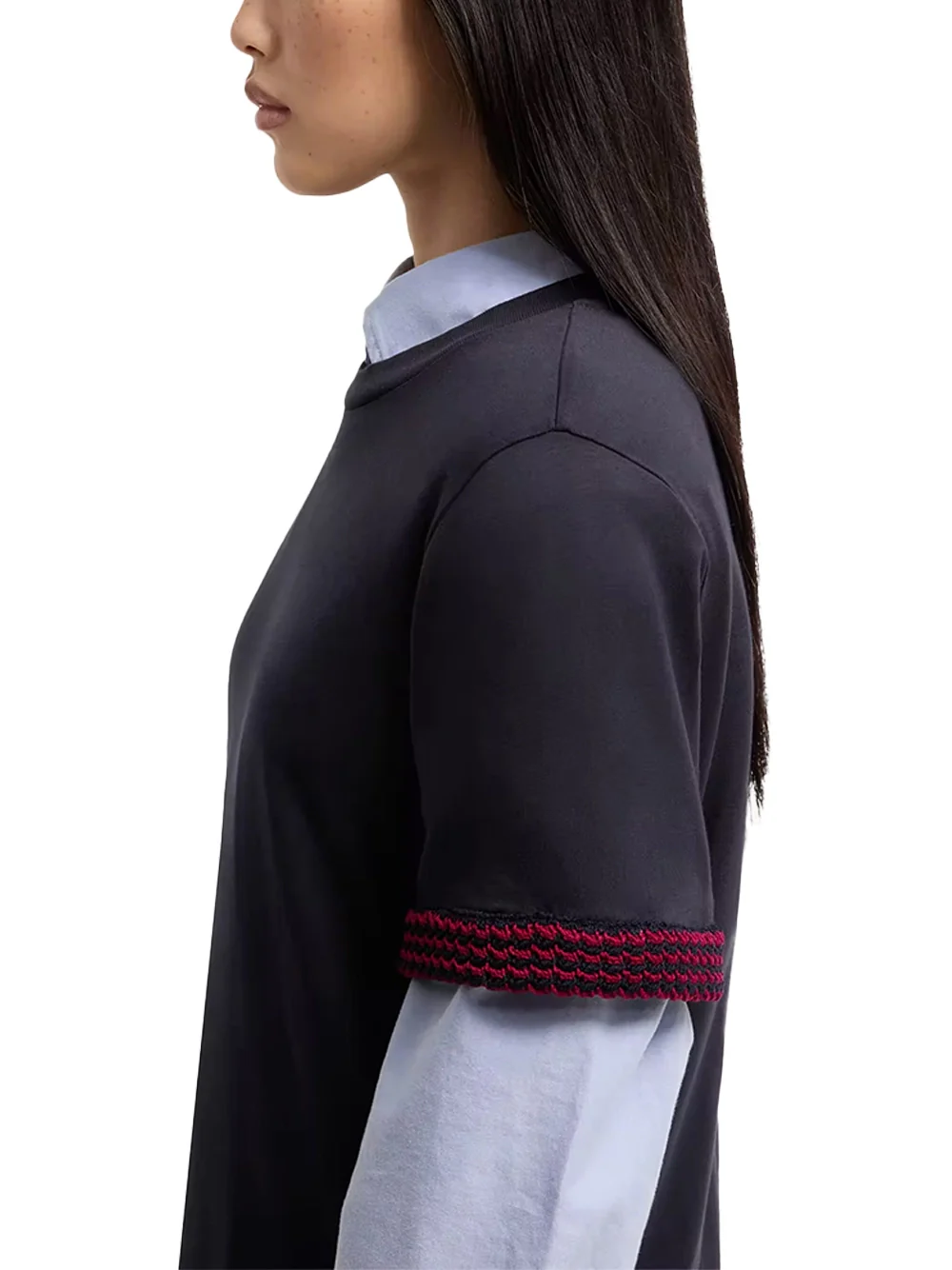 Moncler Women Crochet-Trimmed Cotton Logo T-Shirt Navy - Image 5