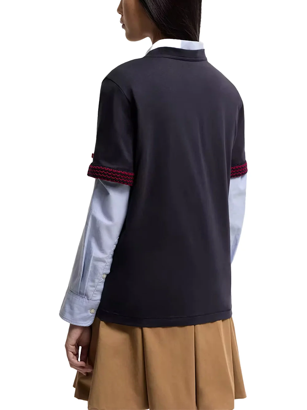 Moncler Women Crochet-Trimmed Cotton Logo T-Shirt Navy - Image 6