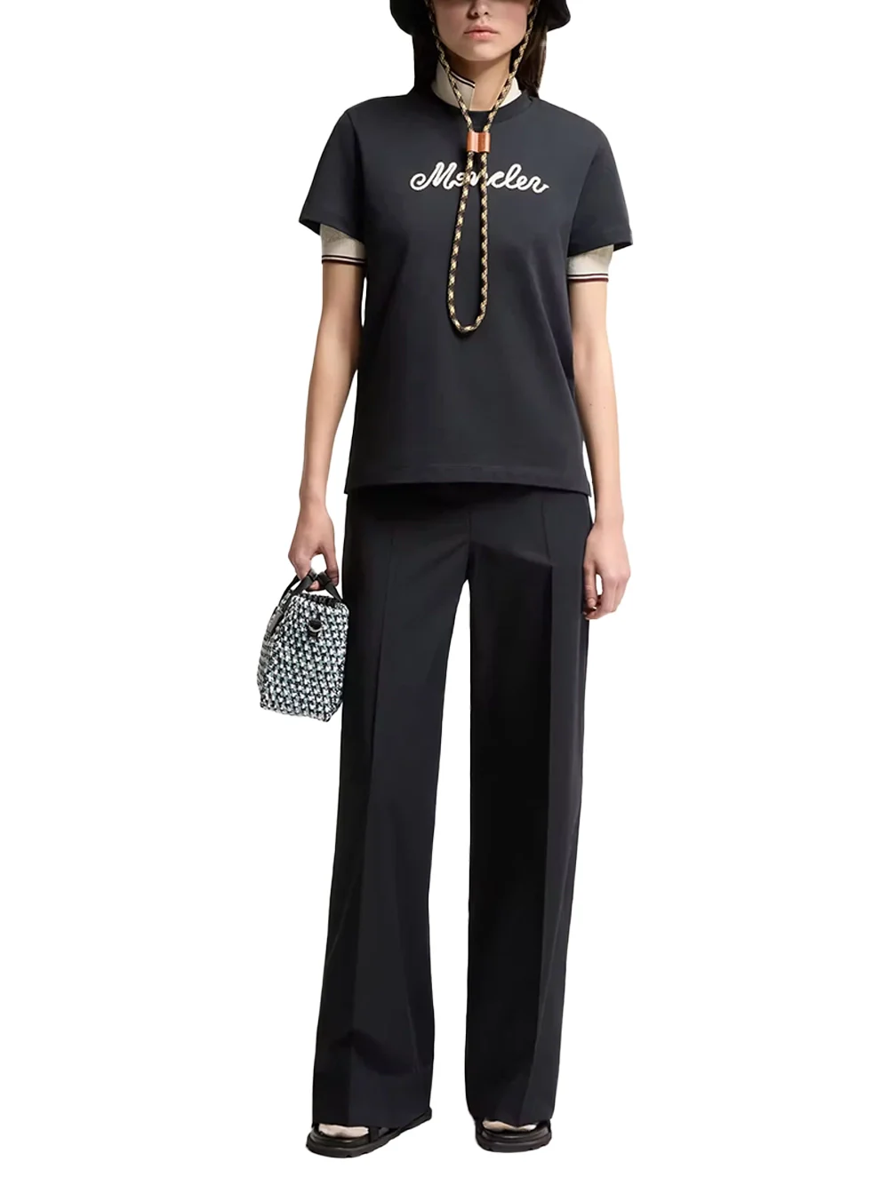 Moncler Women Logo Embroidery Cotton T-Shirt Navy - Image 2