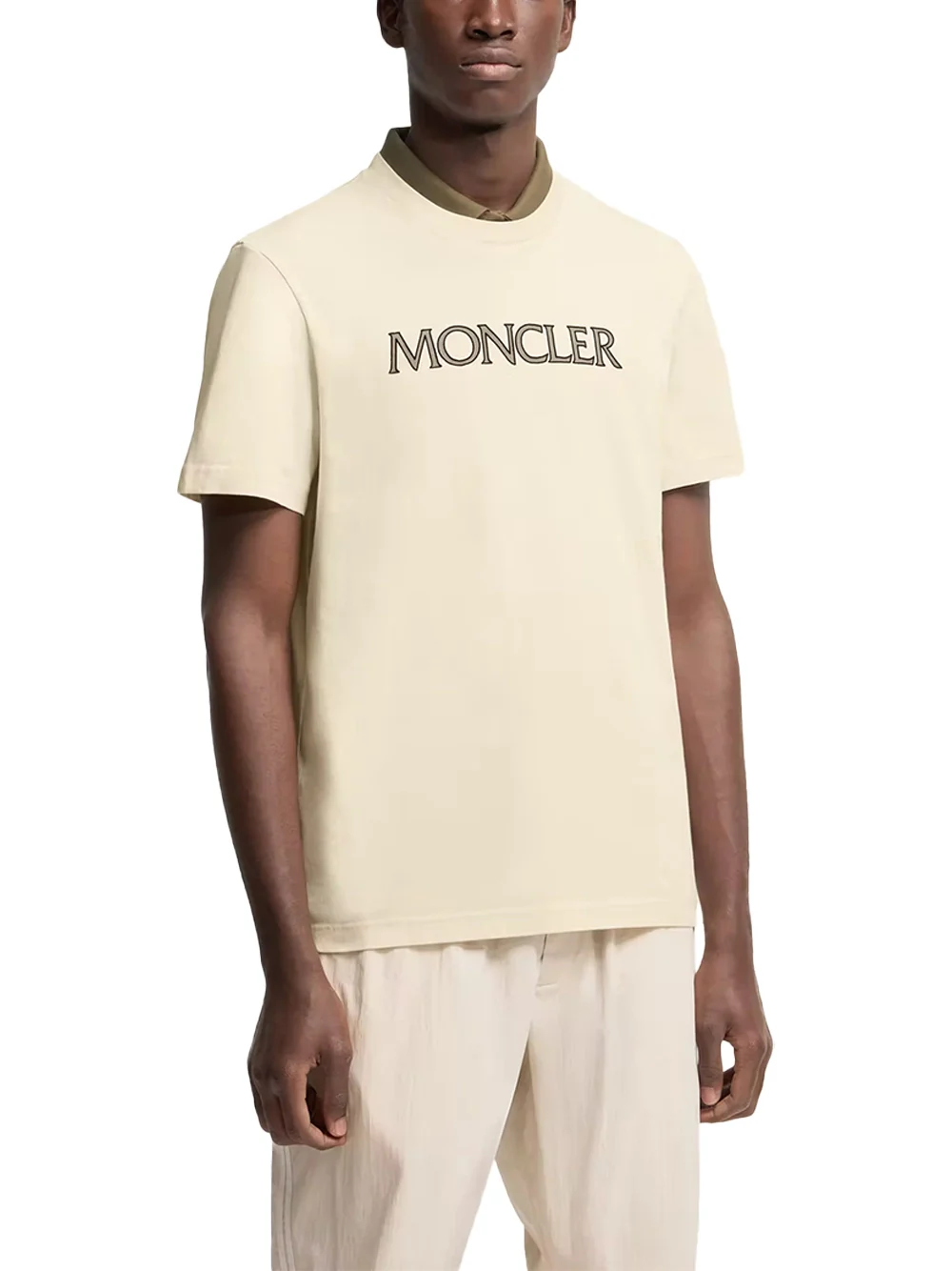 Moncler Men Logo Print Cotton T-Shirt Ivory - Image 2