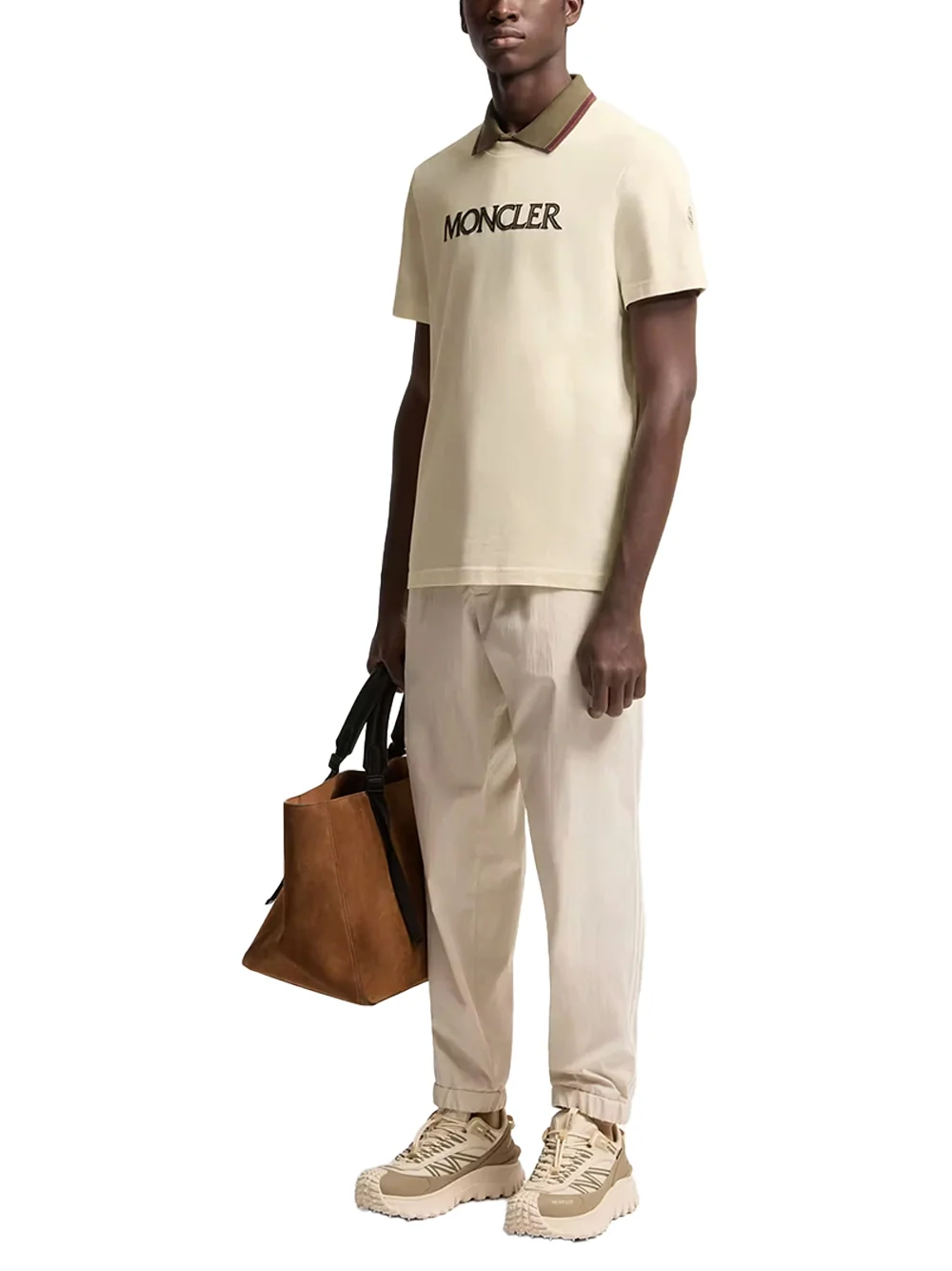 Moncler Men Logo Print Cotton T-Shirt Ivory - Image 3